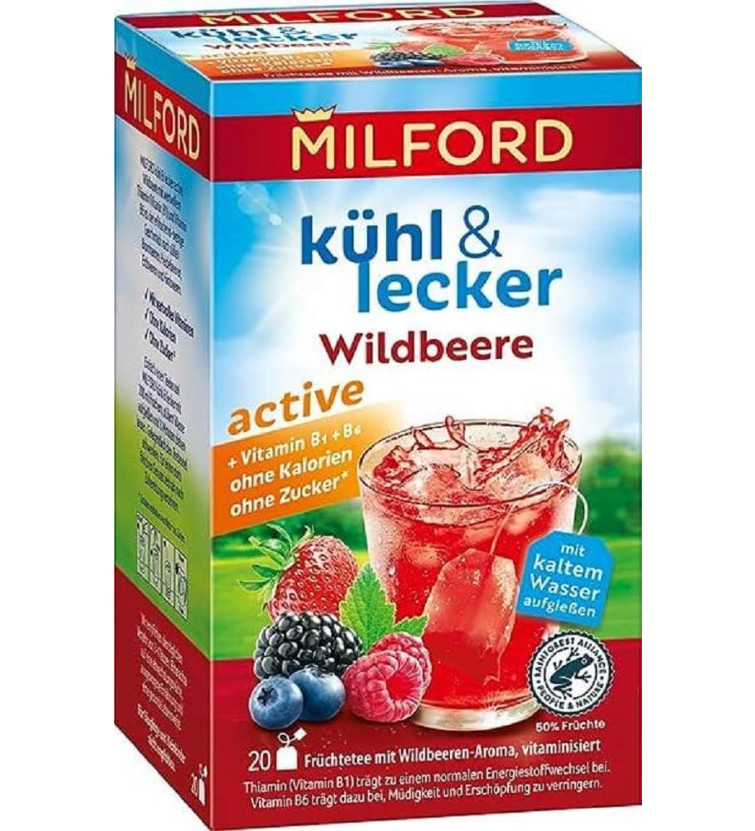 Milford Cool & Delicious Active Wild Berry Tea | Zero Calories Sugar-Free Lactose-Free Gluten-Free Vegan | 20 Tea Bags (50g) - Buy Internationally! - Buy Online on GoSupps.com