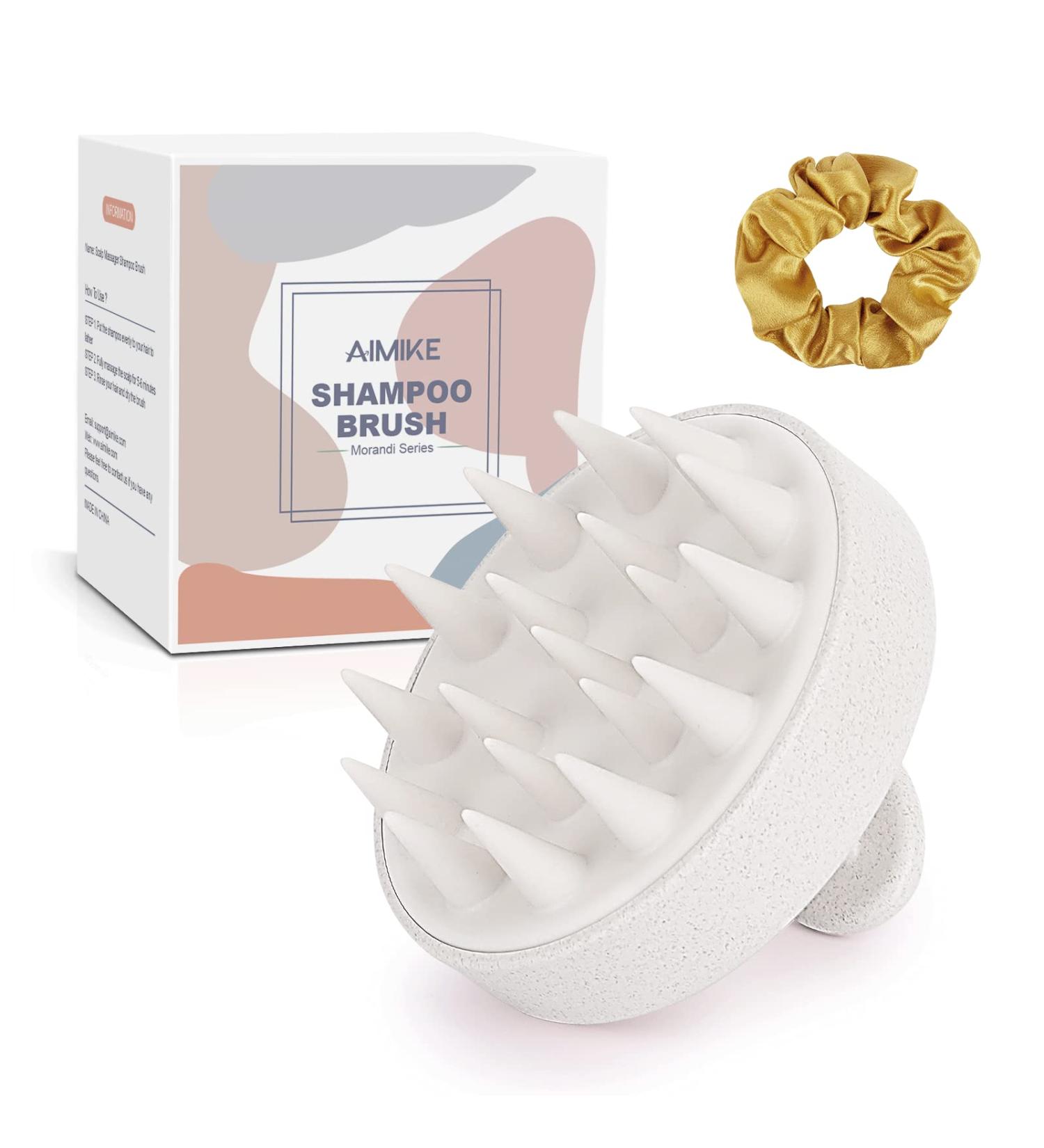 AIMIKE Scalp Massager Shampoo Brush - Soft Silicone Bristles for Dandruff Removal & Hair Growth Stimulation - Beige - Buy Online on GoSupps.com