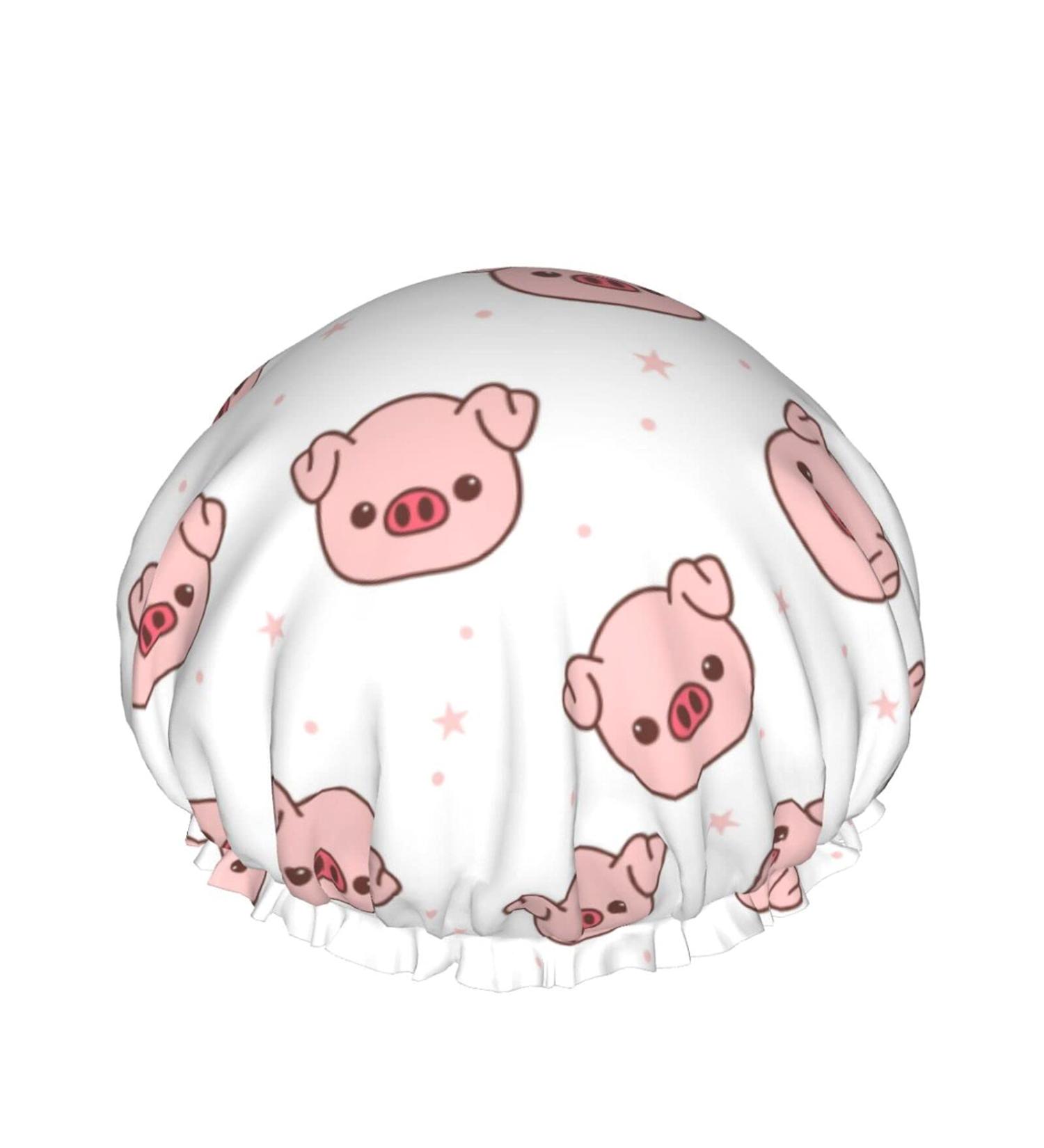 Pink Pig Cartoon Shower Cap | Reusable Double Layer Waterproof Hair Cap for Women and Girls - Buy Online on GoSupps.com