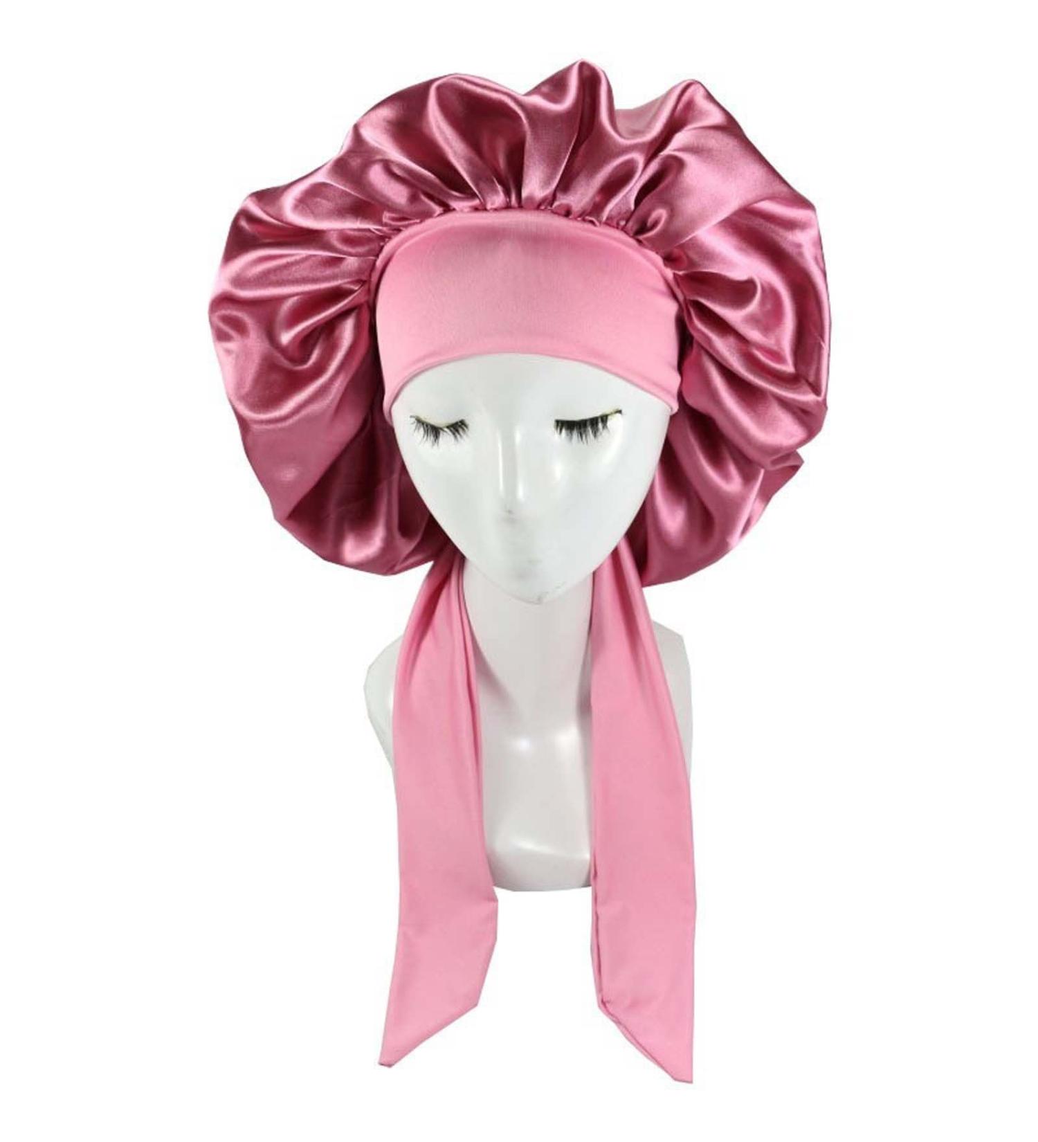 Satin Bonnet Sleeping Hood | Adjustable Silk Sleeping Cap & Elastic Shower Hood - Soft Pink Headscarf for Sleep Hair Care & Spa - Buy Online on GoSupps.com