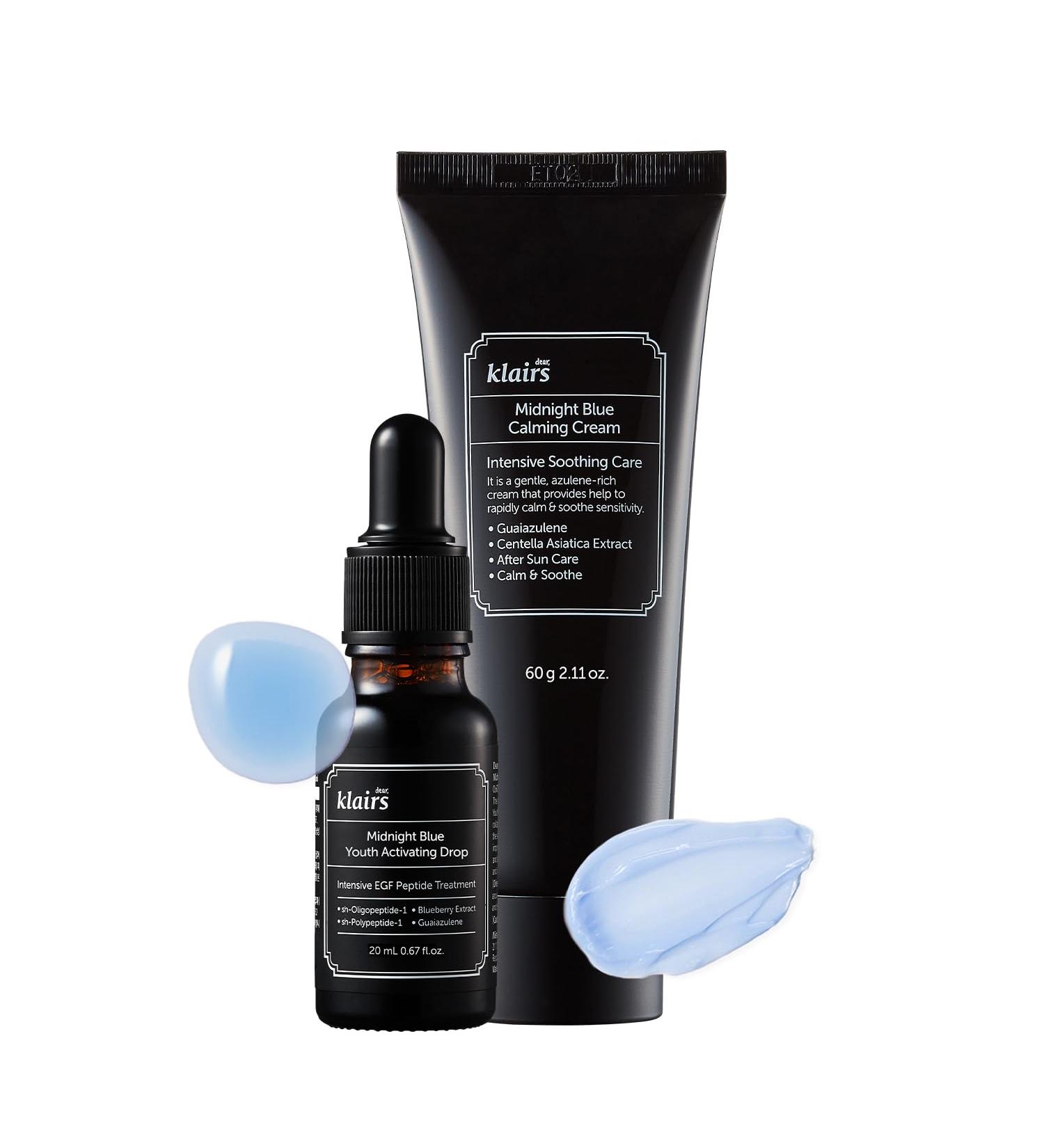 DearKlairs After-Sun Care Duo Kit, Midnight Blue Calming Cream + EGF Blue Drop Set, Soothing, Fast Absorbing, Light Texture for Easy Use, Sensitive Skin Friendly - Buy Online on GoSupps.com