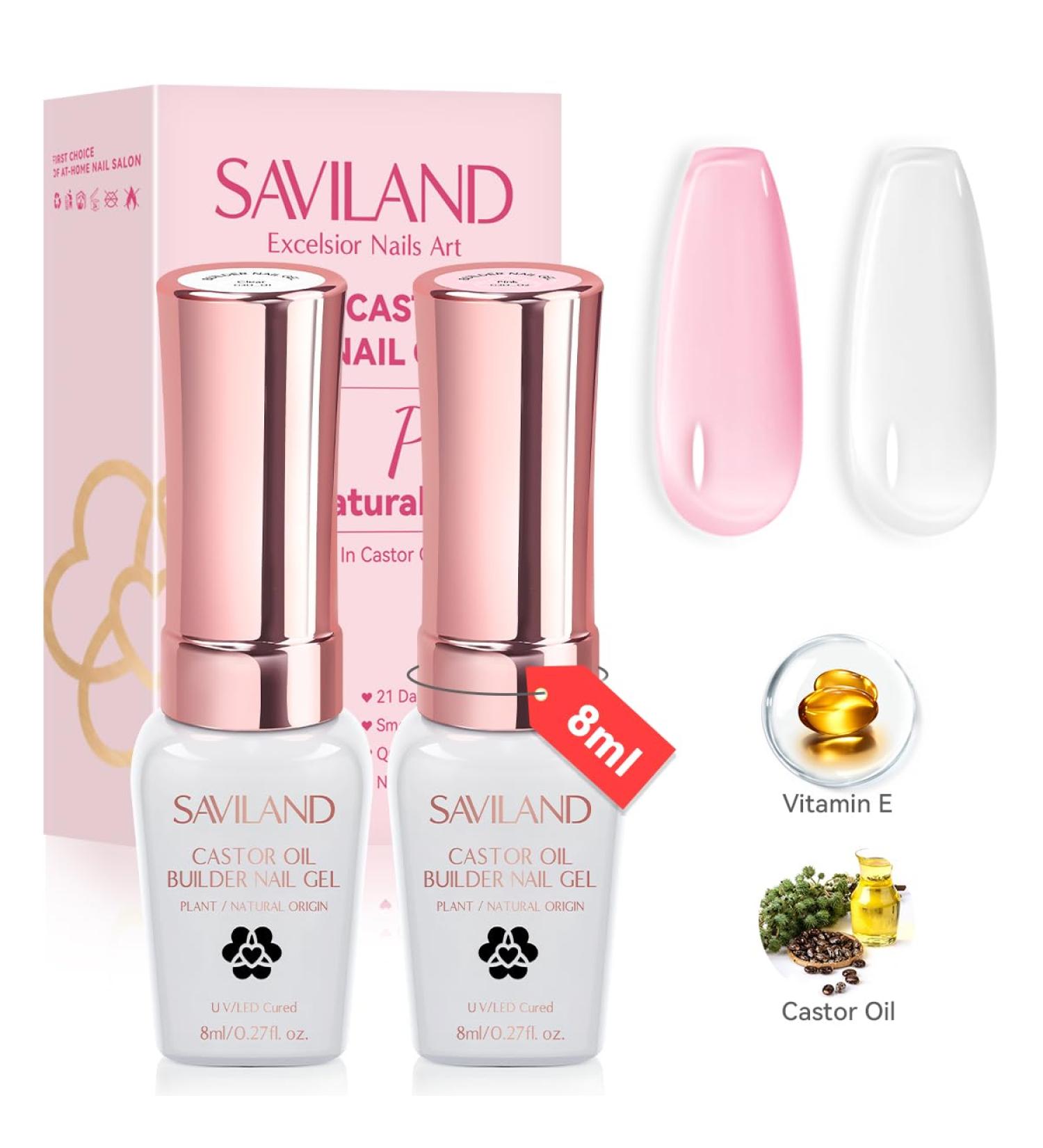 SAVILAND Builder Nail Gel - Clear Pink Thickening Gel with Castor Oil & Vitamin E | LED Cured Hard Gel for Home Nail Care & Strengthening - Buy Online on GoSupps.com