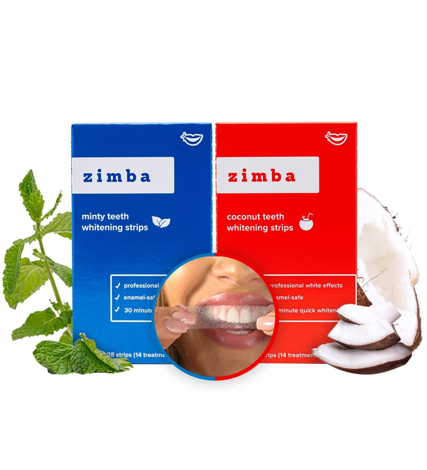 Zimba Sensitive Teeth Whitening Strips - Hydrogen Peroxide Teeth Whitener - Stain Remover - 28 Day Treatment - Mint Coconut Flavor - Buy Online on GoSupps.com