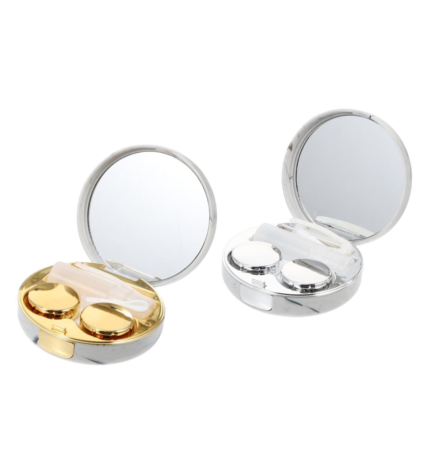 Homsfou Double Box Glasses Case & Contact Lens Organizer - Travel Cosmetic Container with Mirror & Staustproof Lens Housing - Marble Duplex Design - Buy Online on GoSupps.com