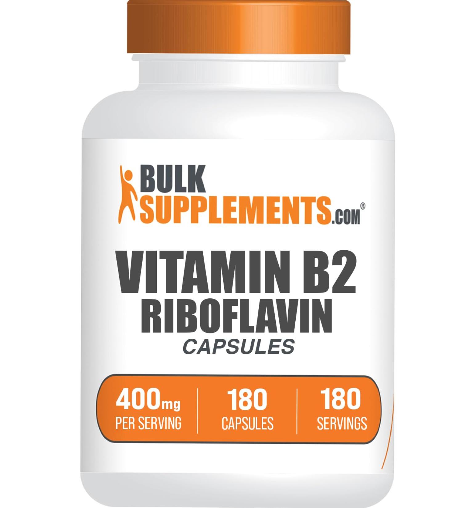 BulkSupplements.com Riboflavin Capsules - Vitamin B2 400 mg Riboflavin 400mg - Essential B Vitamin Gluten Free 1 Capsule per Serving 180 Capsules (Pack of 1) 180 Count (Pack of 1) - Buy Online on GoSupps.com