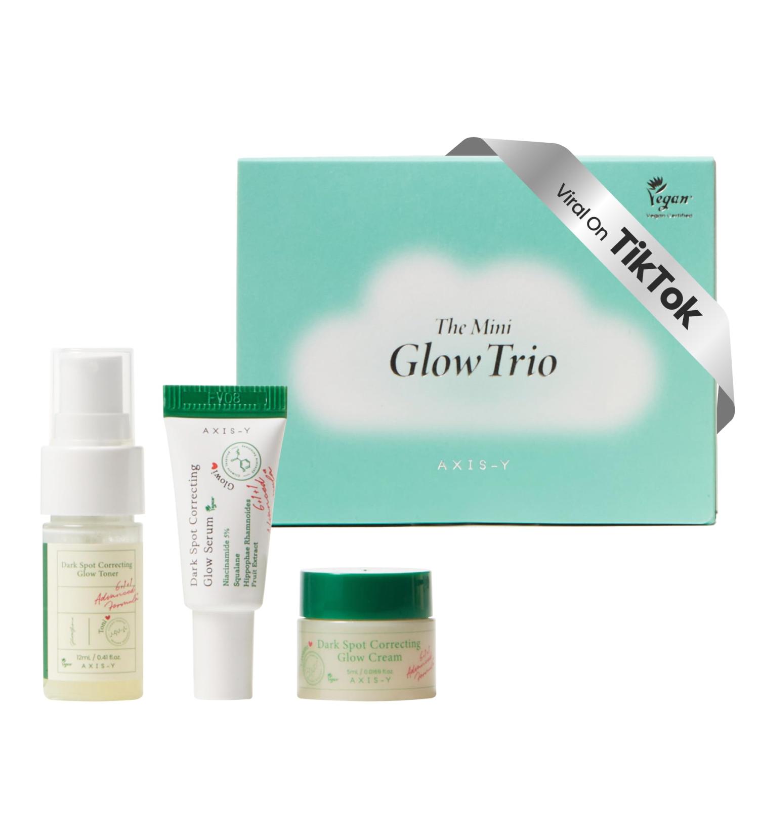 AXIS-Y The Mini Glow Trio Dark Spot Correcting Travel Size Gift Set - Toner 0.41 fl. oz. Serum 0.169 fl. oz. Cream 0.169 fl. oz. - Vegan Korean Skin Care - Buy Online on GoSupps.com