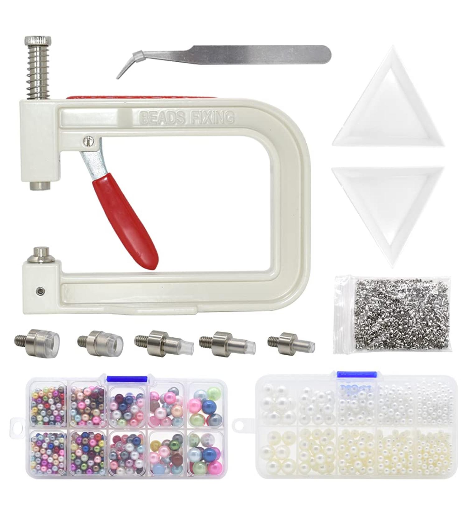 Hand Press Pearl Setting Machine Tools with Colorful Round Pearls Beads and Rivet Studs - DIY Crafts Tweezers Included - Buy Online on GoSupps.com