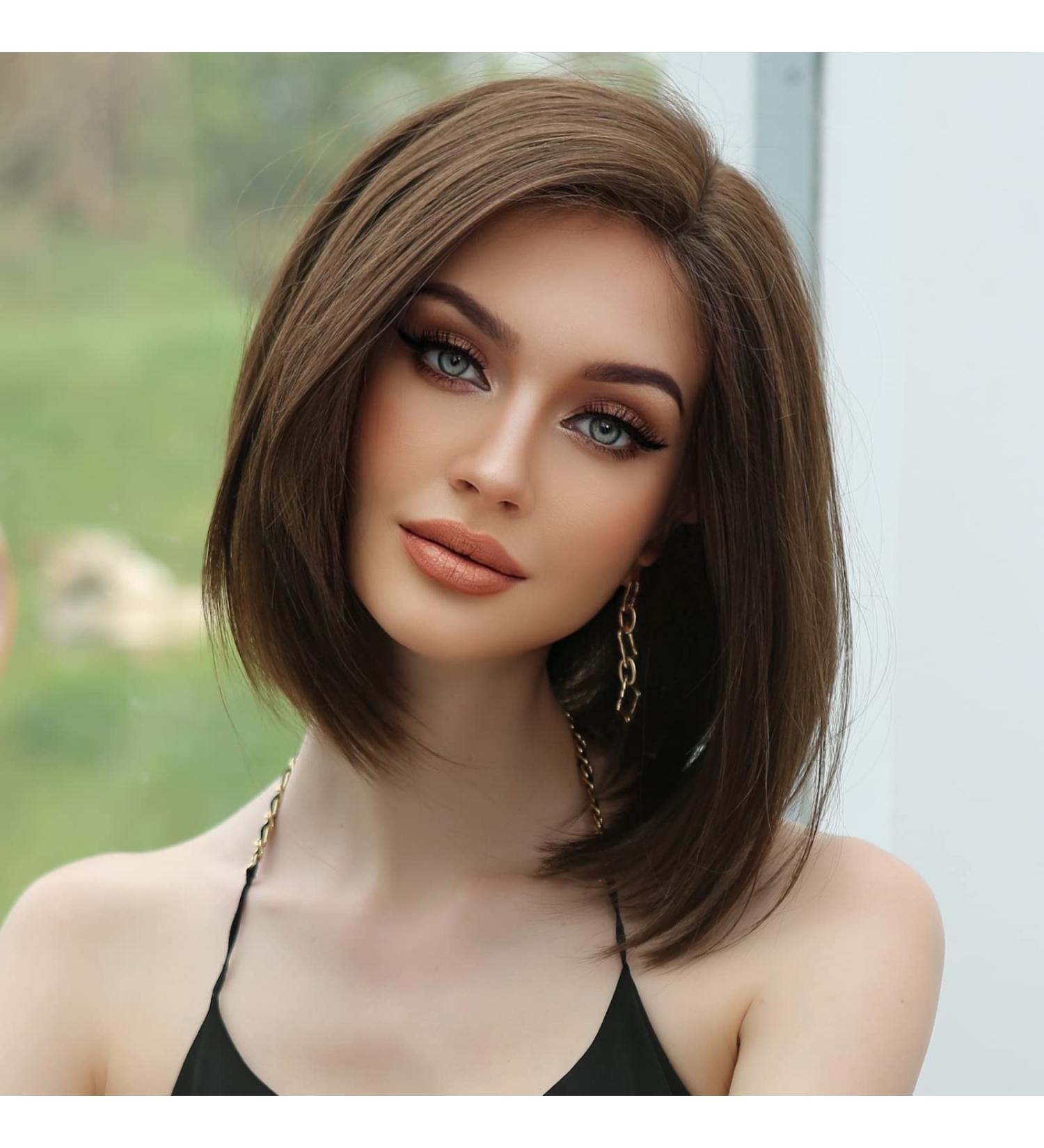 HAIRCUBE Brown Synthetic Lace Wig - Shoulder-Length Bob Style for Women - Buy Online on GoSupps.com