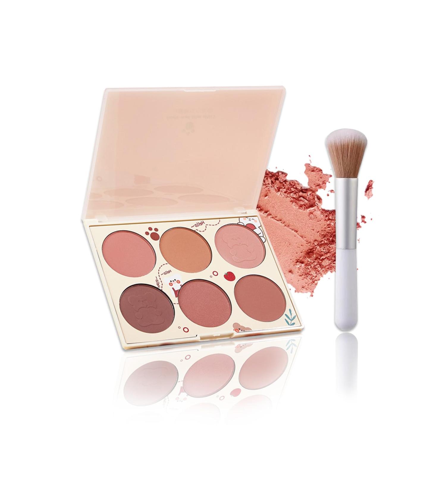 6 Colors Blush Contour Highlighter Makeup Powder Palette with Blush Brush Shimmer Facial Beauty Cosmetic Makeup Blushes Set Face Sculpting Bronzer Blusher Illuminator Palette for Cheek - Buy Online on GoSupps.com