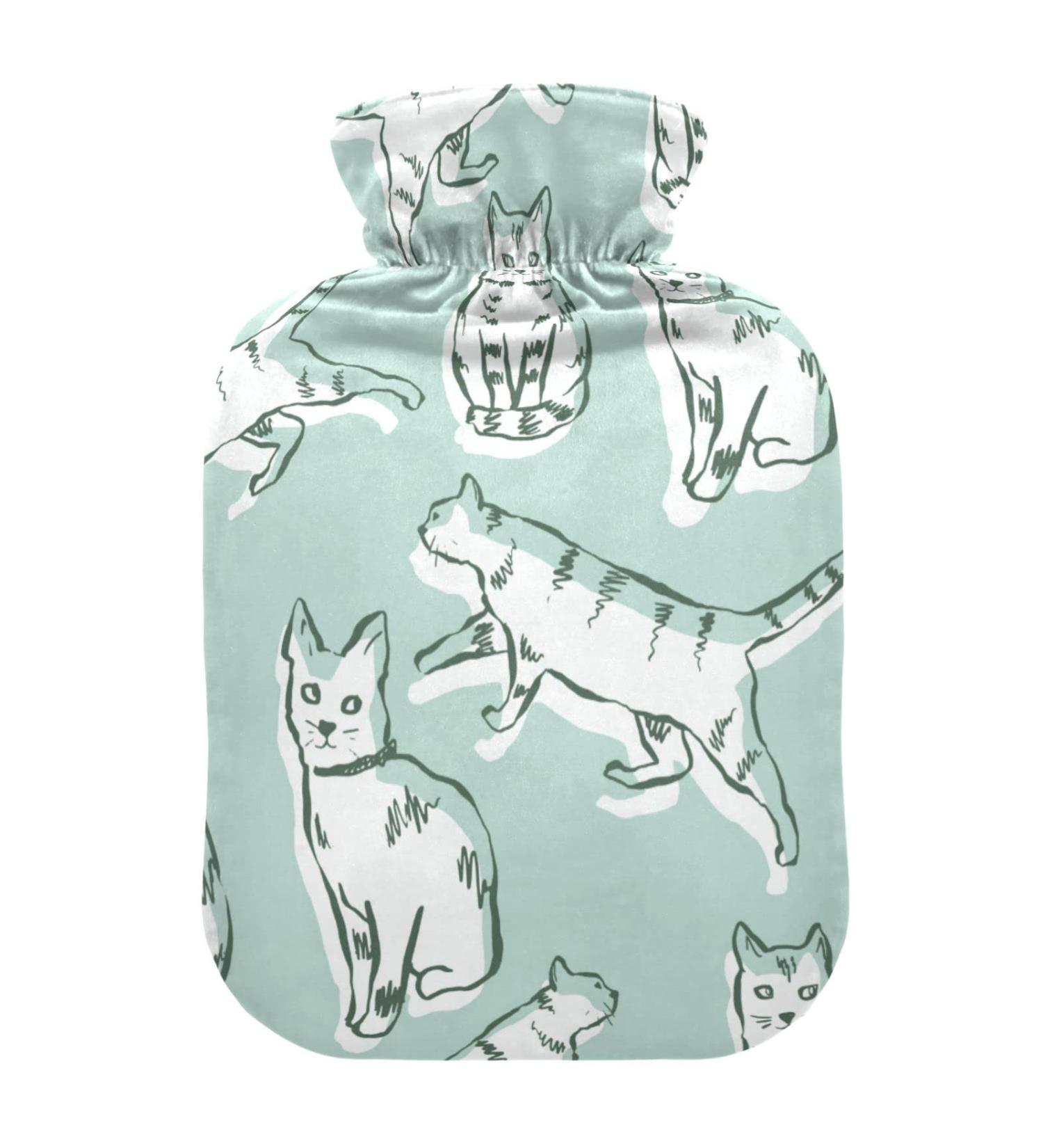 1L Cat Pattern Heat Bottle - Durable Warm-Up Bag for Pain Relief & Therapy | Hand-Drawn Green Design - Buy Online on GoSupps.com