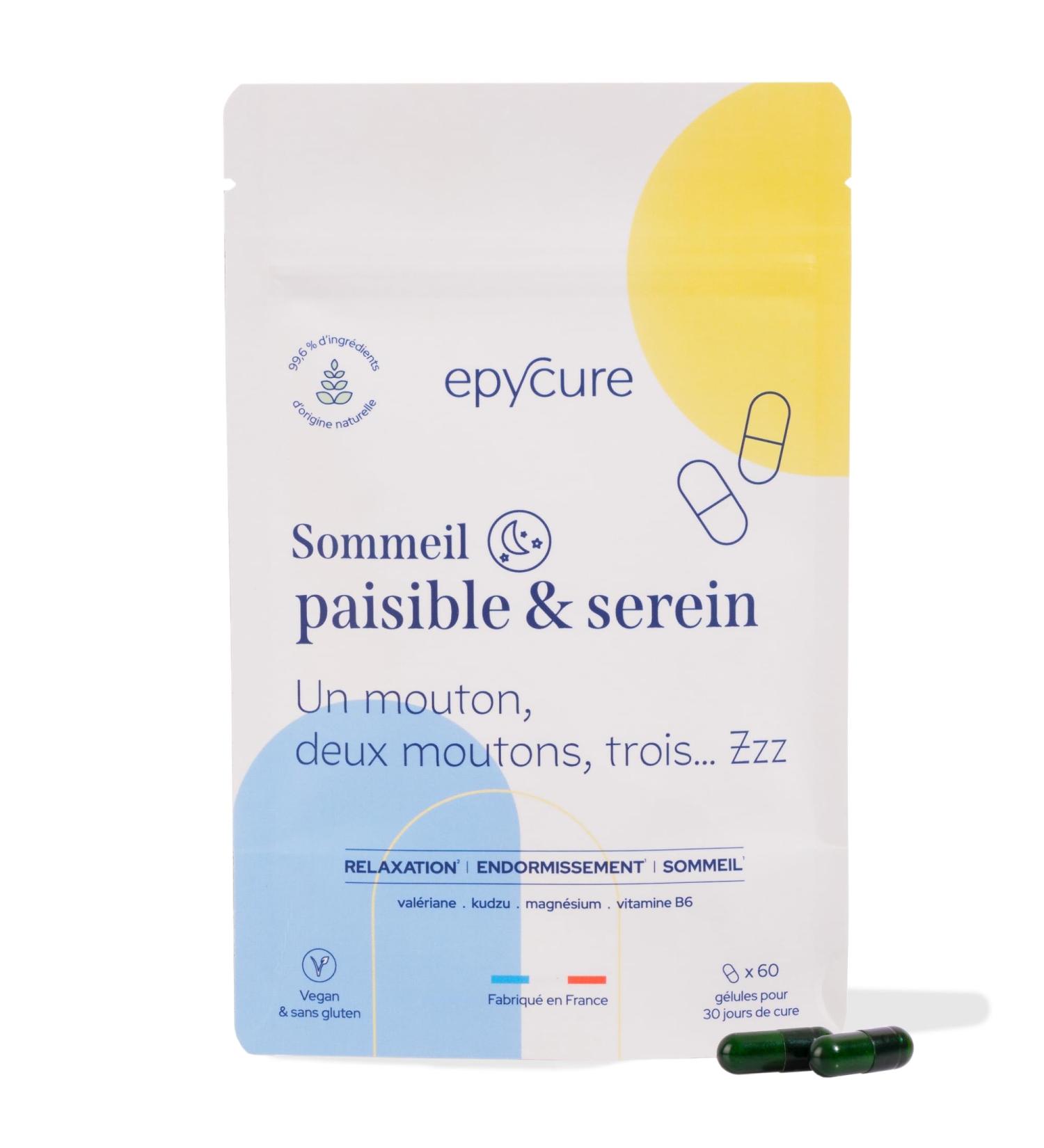 EPYCURE - Peaceful & Serene Sleep Cure - Fast Sleep Reparative Sleep Without Addiction - 99.6% Natural - Valerian Kudzu Magnesium - 1 Month - Vegan - Made in France - Buy Online on GoSupps.com