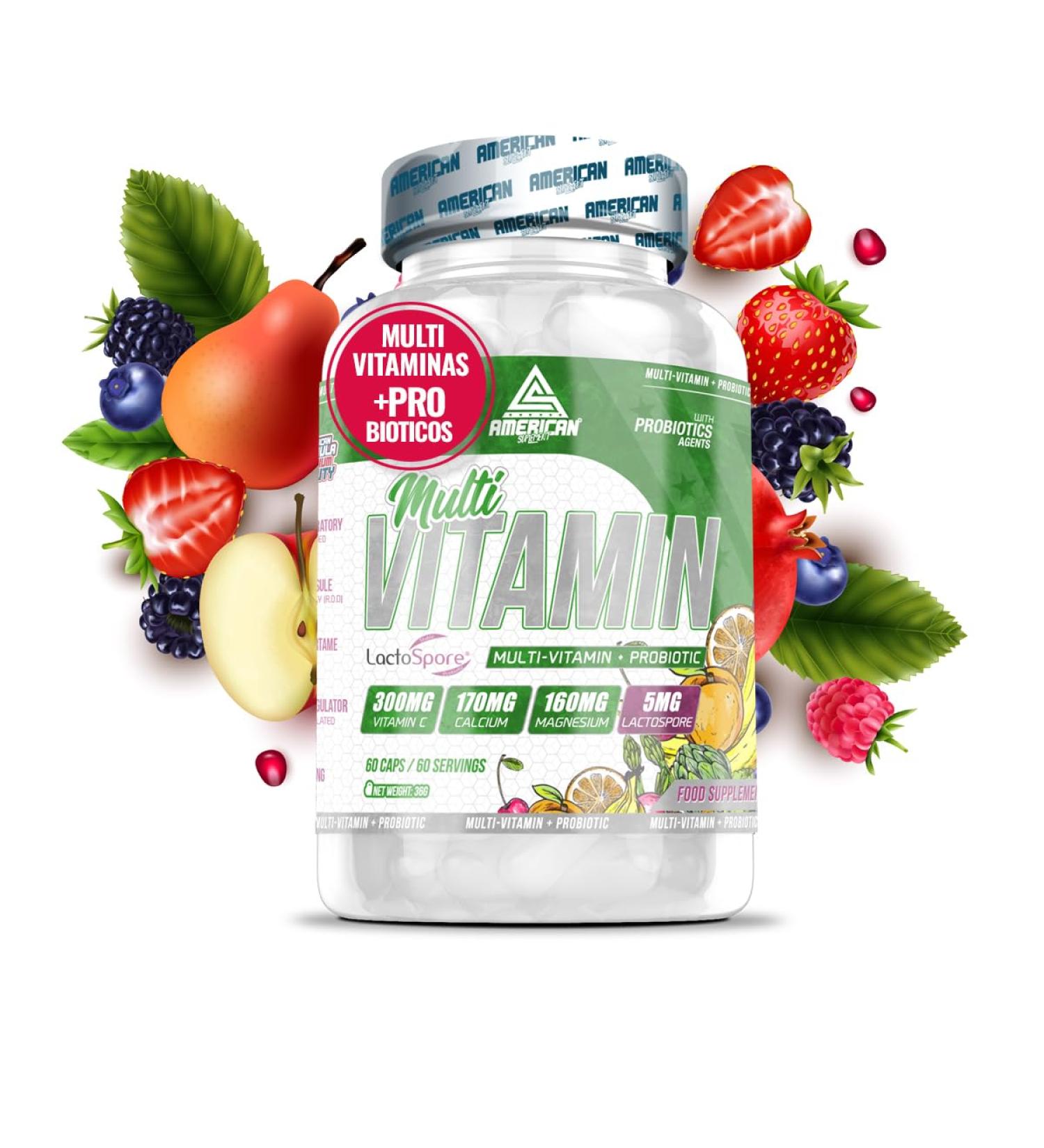 AS American Supplement - Multivitamin combo with probiotics - 100g - 60 capsules - Contains LactoSpore - Promotes gut microbiota and general well-being - Buy Online on GoSupps.com