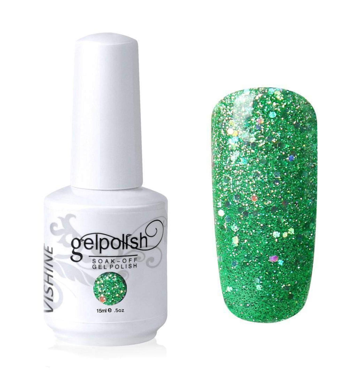 Vishine Gel Polish Nail Art Soak-off UV LED Nail Gel Polish Diy Manicure Glitter Limegreen #584 - Buy Online on GoSupps.com