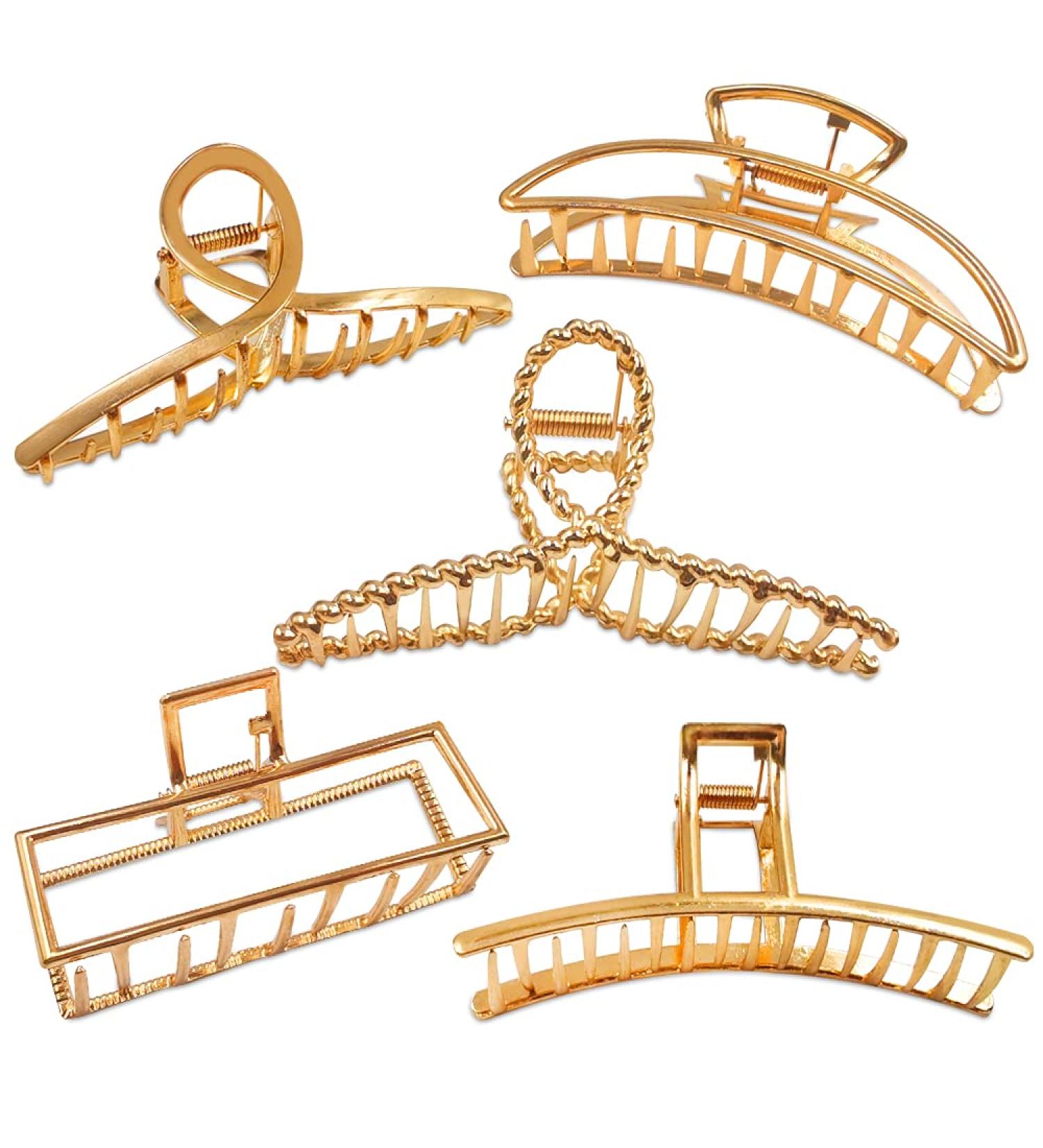 Shop Stylish 5-Piece Metal Hair Clips for Long and Thick Hair | Fashionable Gold Hair Accessories in 5 Unique Styles - Buy Online on GoSupps.com