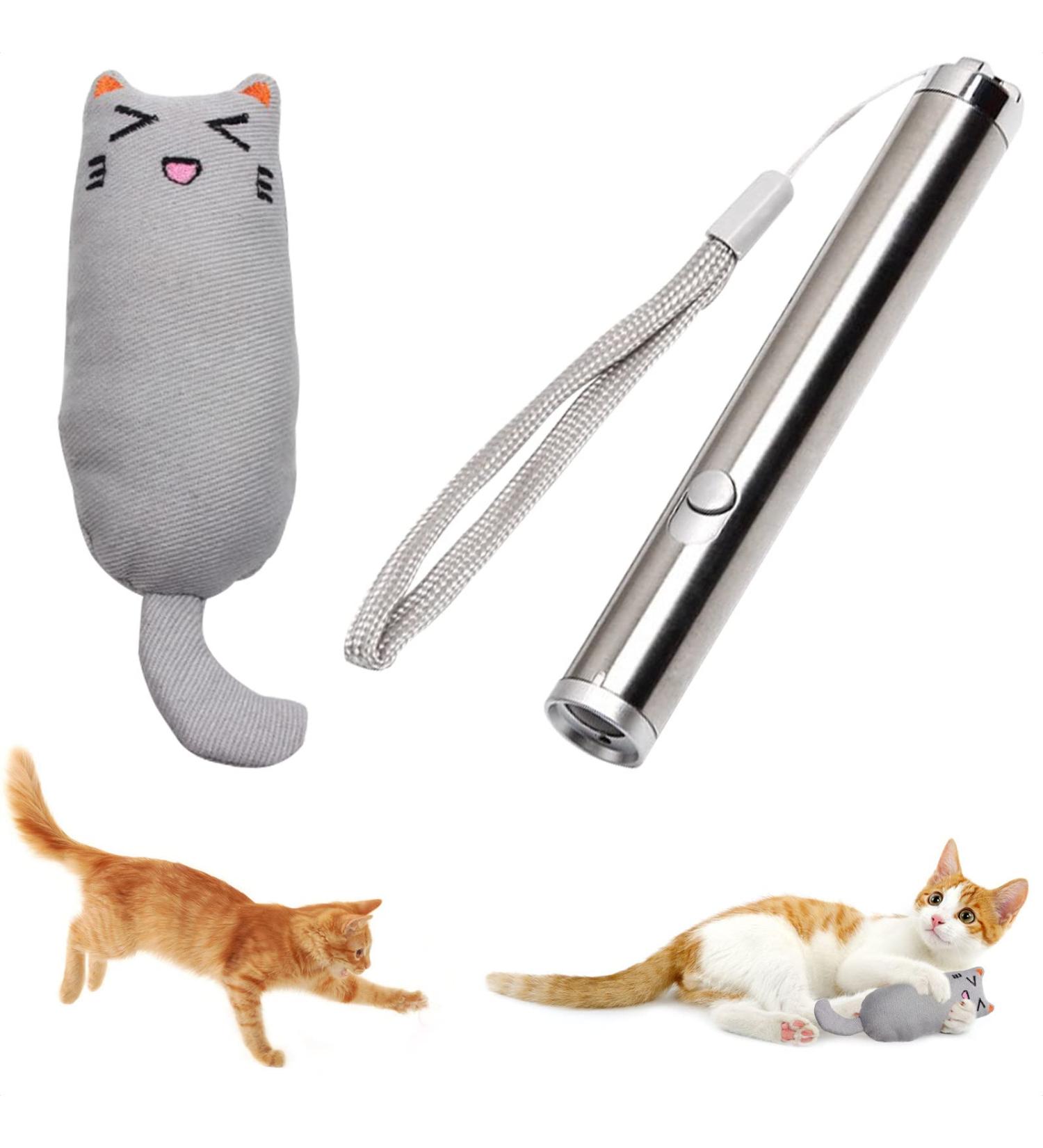MOSNOW Cat Chase Toys 1 Pack 2 in 1 LED Pointer Cat Toys&1 Pack Cat Catnip Toys Funny Cat Toys Pet Interactive Toys for Pet Indoor Exercise Training Tool - Buy Online on GoSupps.com