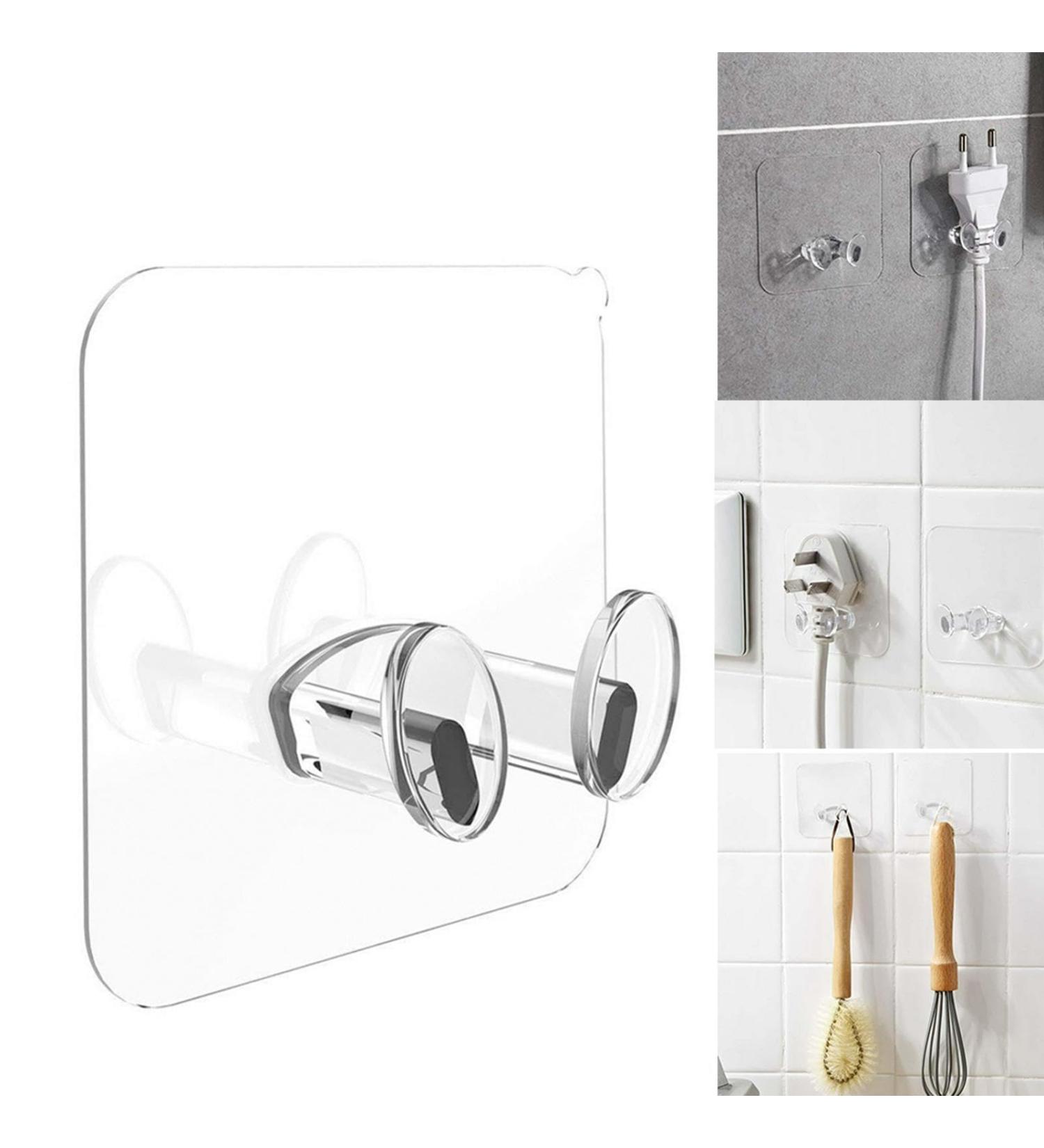 Kisbeibi 10-Piece Self-Adhesive Plug Holder & Multi-Purpose Transparent Hooks | Wall Hangers for Bathrooms & Bedrooms - Organize Your Space! - Buy Online on GoSupps.com