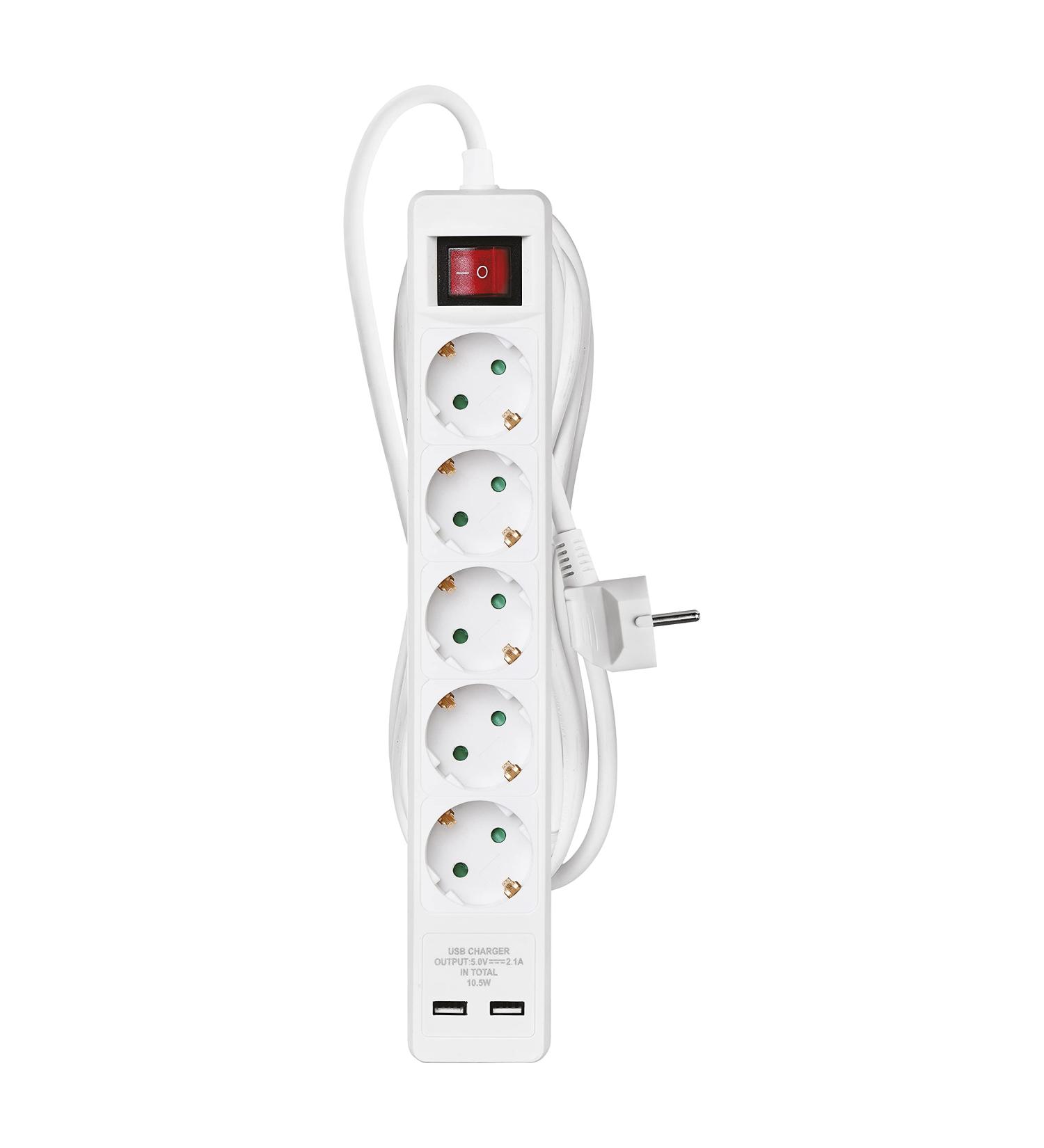 Emos Socket Strip with USB - 5 Multiple Sockets 2x 2.1A Charging Switch & Enhanced Safety - IP20 Indoor Use - Buy Online on GoSupps.com