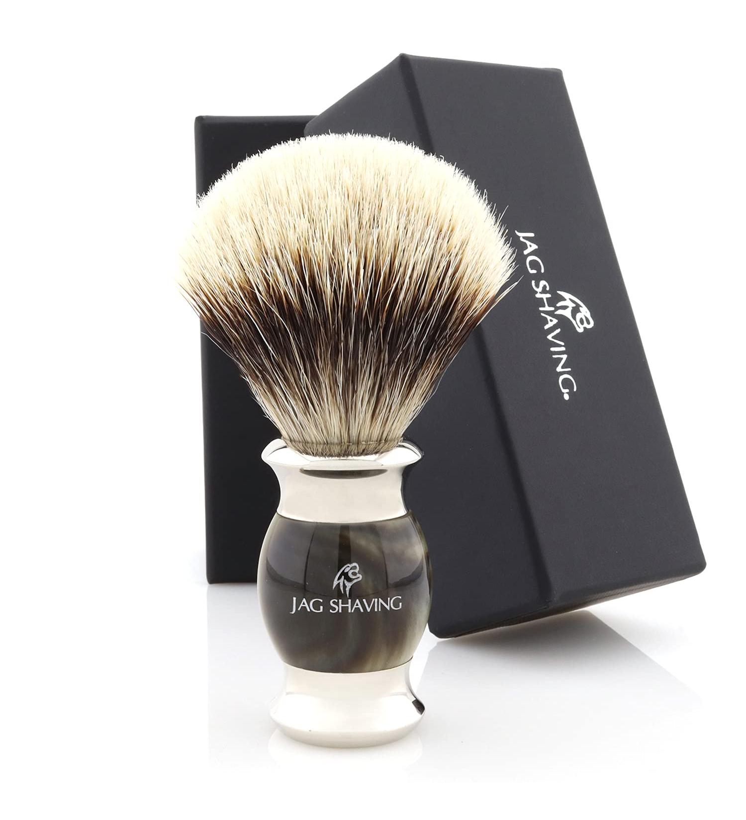 Jag Shaving Lee Razor Brush - Elegant Wooden Handle Green Horn Imitation - Perfect for Your Shaving Routine | International Shipping Available - Buy Online on GoSupps.com