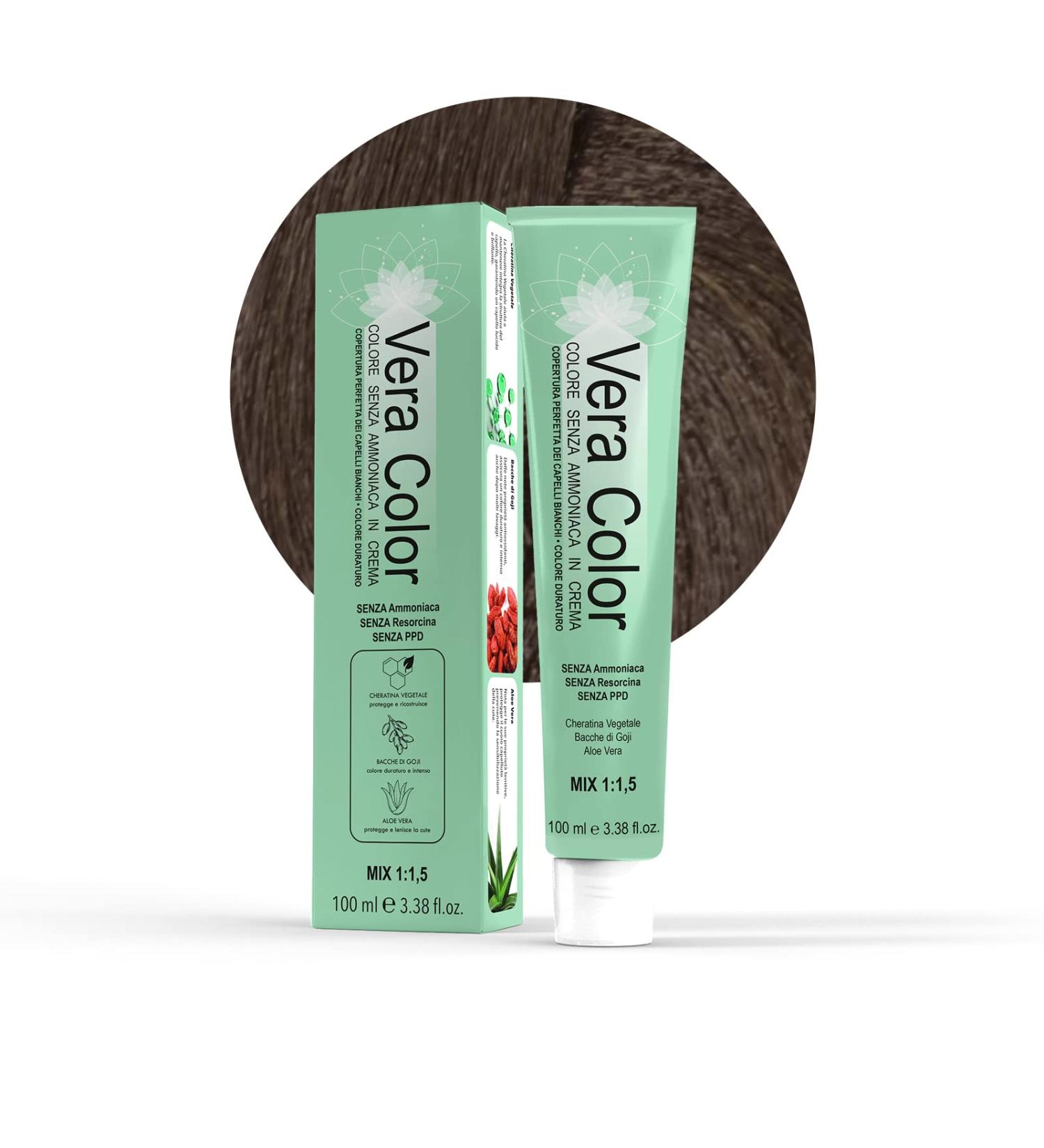 Vera Color - 7.1 Ash Blonde - Professional Permanent Hair Dye No Ammonia Cream Hair Colour with Plant Keratin Aloe Vera and Goji Berries - Total Coverage of Grey Hair - 100 ml - Buy Online on GoSupps.com