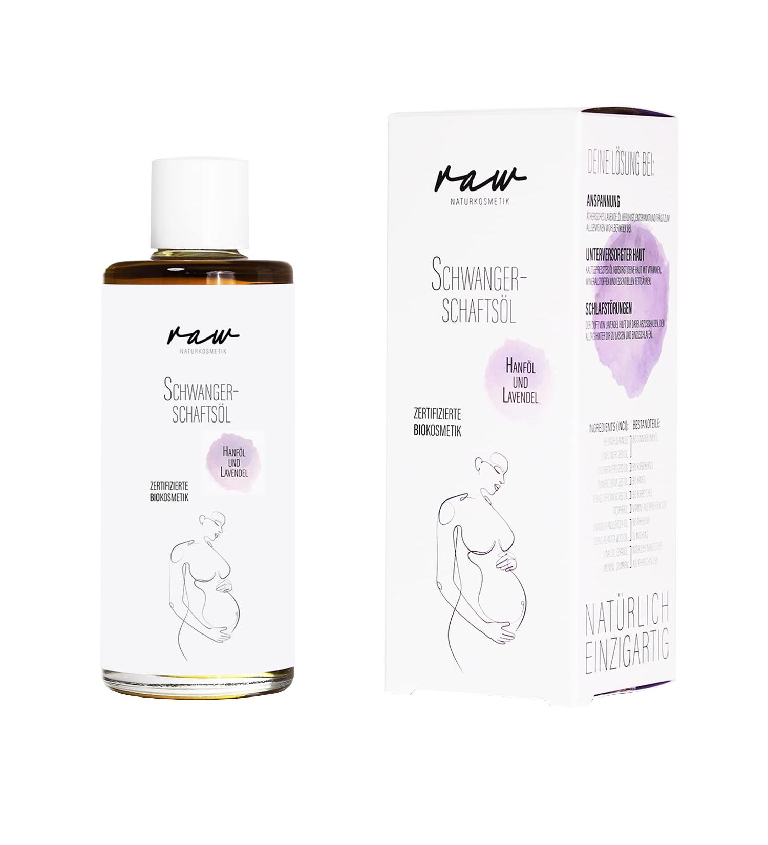 RAW Organic Pregnancy Oil with Lavender | Certified Climate-Neutral Body Oil for Stretch Mark Prevention & Relaxation - Buy Online on GoSupps.com