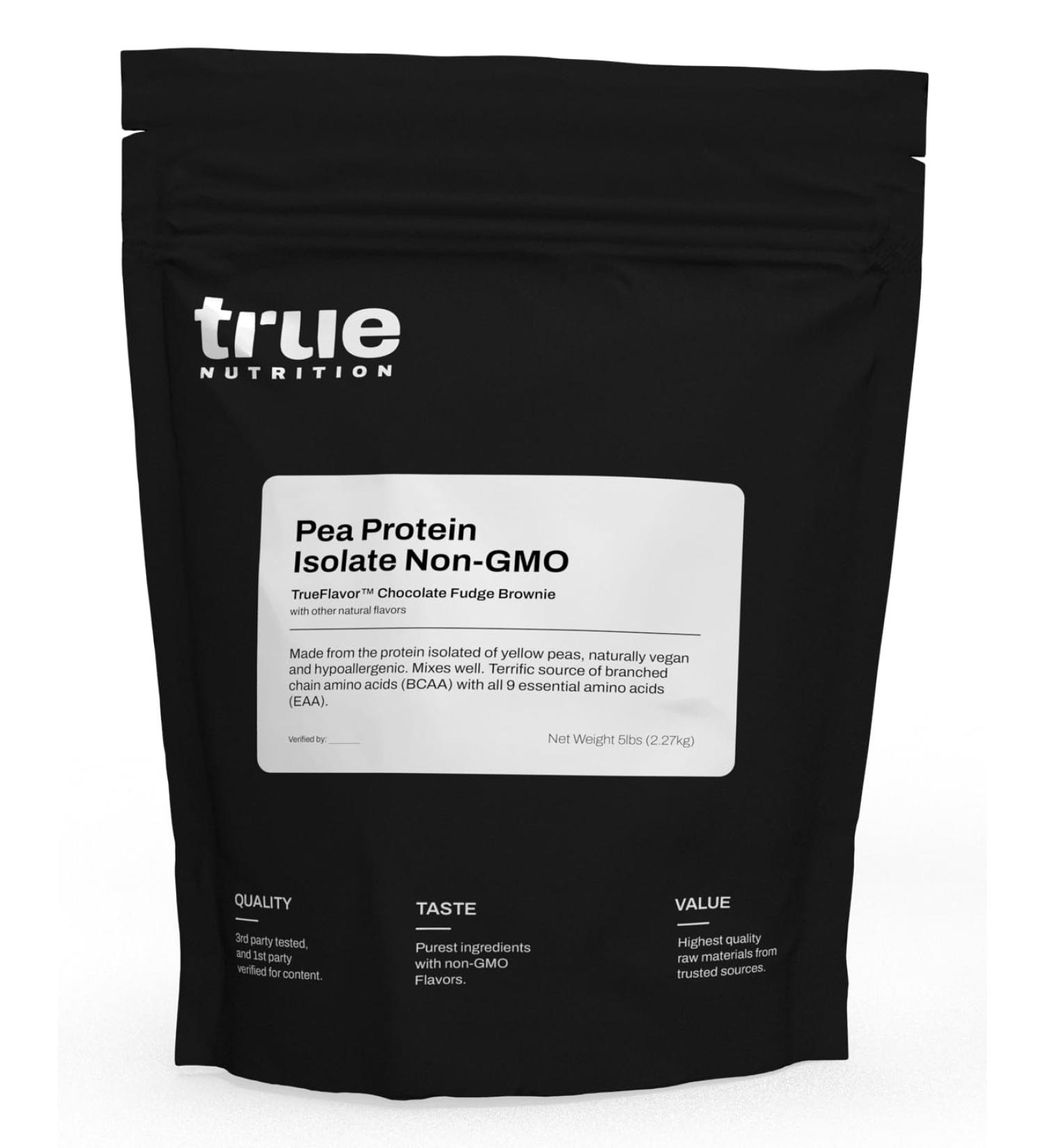 True Nutrition Pea Protein Powder Isolate - 25g Non-GMO Vegan Protein Powder per Serving - Low Carb Low Fat High Leucine - Gluten Free Dairy Free Soy Free - Chocolate Fudge Brownie - 5LB