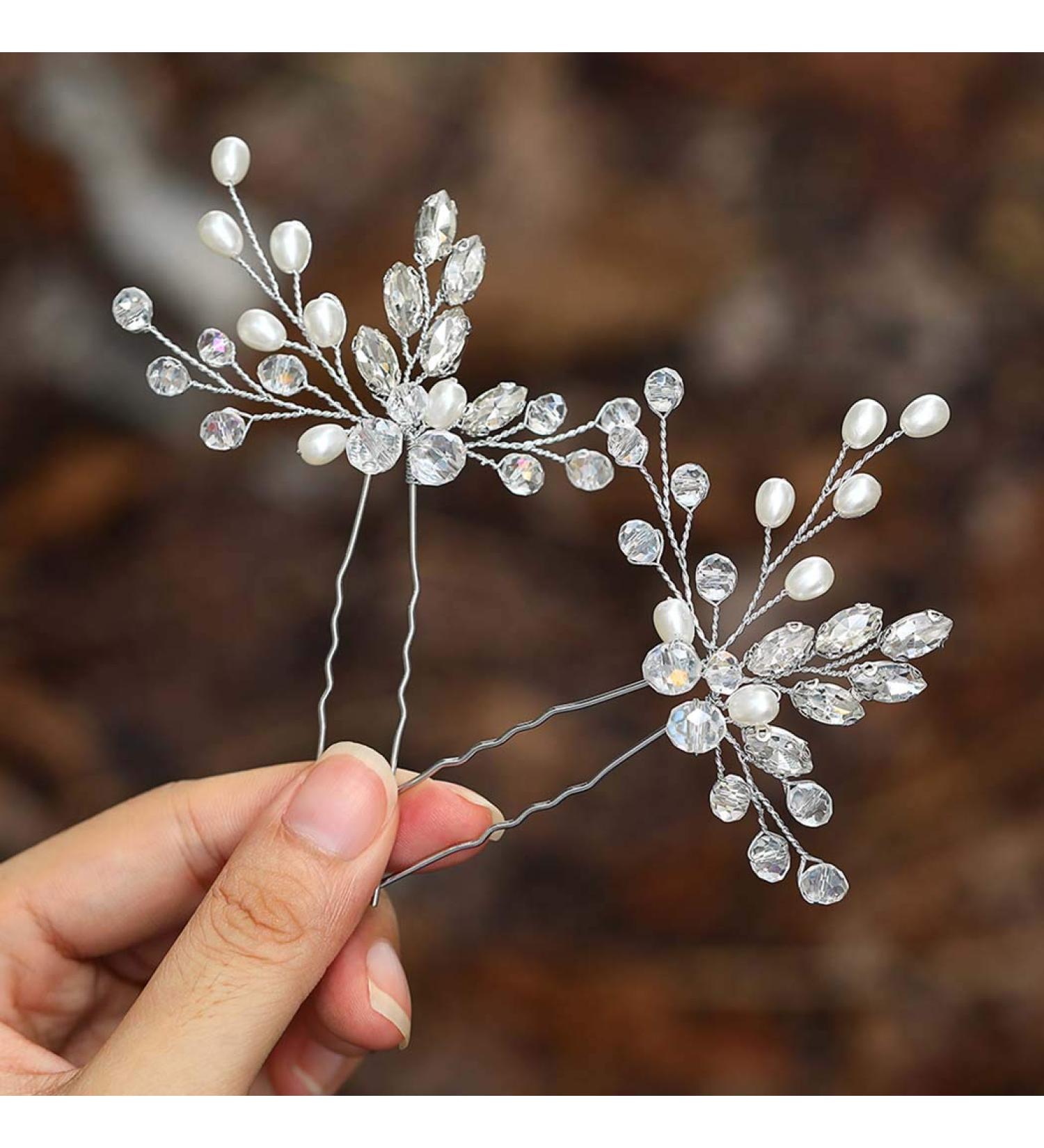 Casdre Crystal Bride Wedding Hair Pins - Silver Rhinestone Pearl Bridal Accessories (Pack of 2) - Buy Online on GoSupps.com