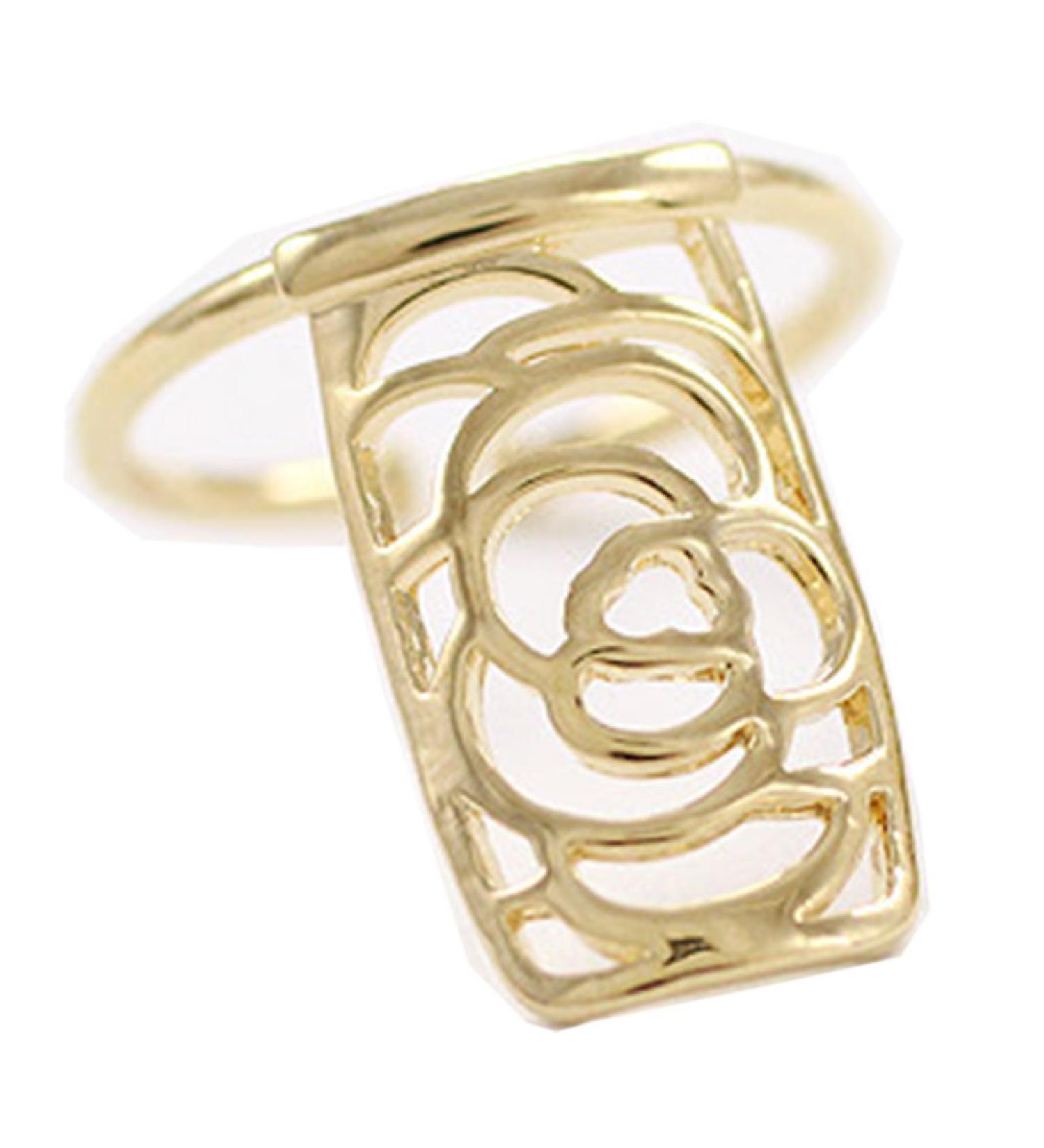 2Pcs Hollow Flower Fingernail Ring Nail Art Charm Cap Cover for Women Girls Golden