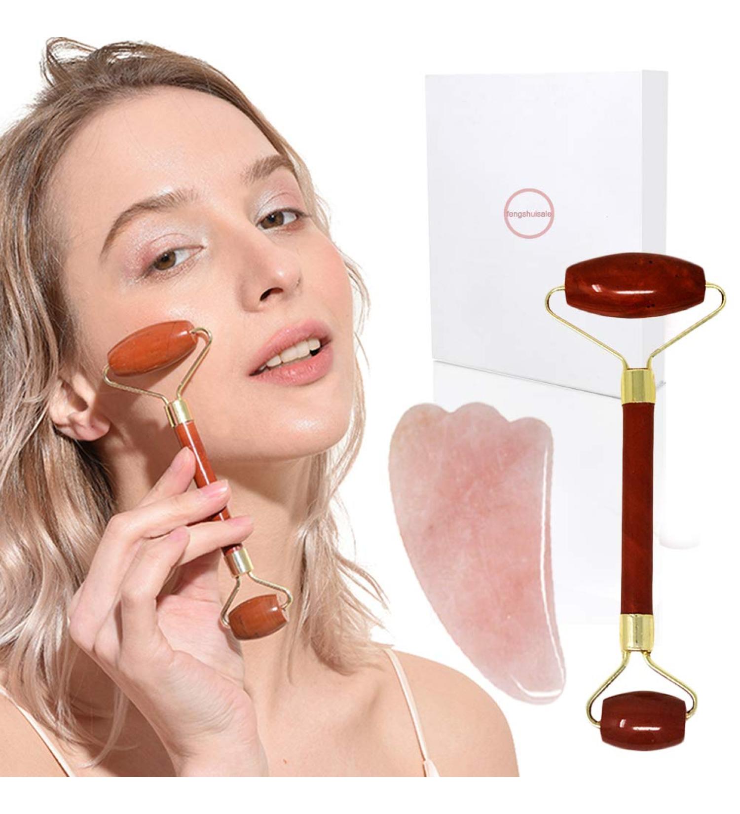 Jade W3915 Double-Headed Massage Device with Pink Opal Stone | Weight Loss & Anti-Fold Neck Massager | Gua Sha Skin Care Tools in Gift Box - International Shipping Available - Buy Online on GoSupps.com