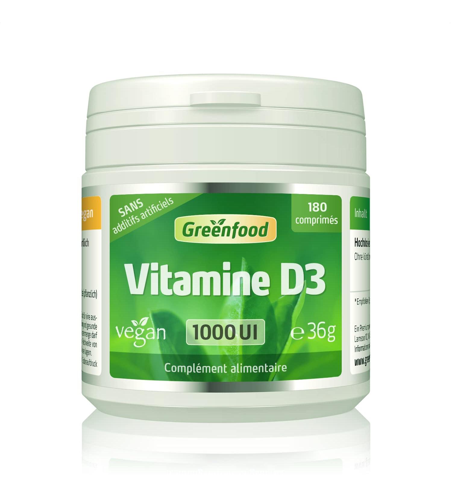 Greenfood Vitamin D3 1000 IU high dose 180 tablets vegan - derived from lichens. For the maintenance of normal teeth NO artificial additives no genetic engineering. - Buy Online on GoSupps.com