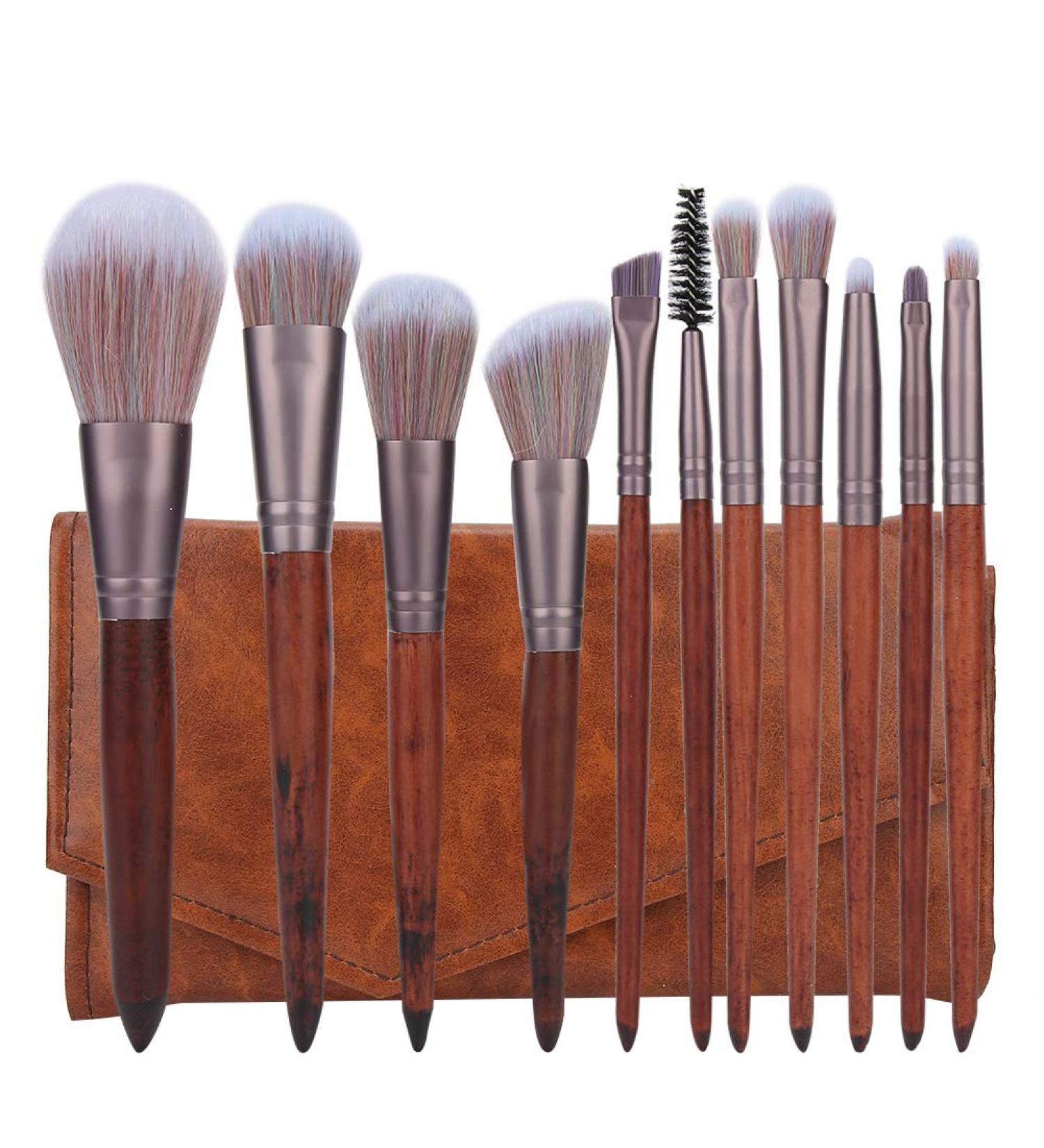 Buy Tyenaza 11Pcs Facial Makeup Brush Set - Wooden Handle Artificial Fiber Includes Bag | International Shipping Available - Buy Online on GoSupps.com