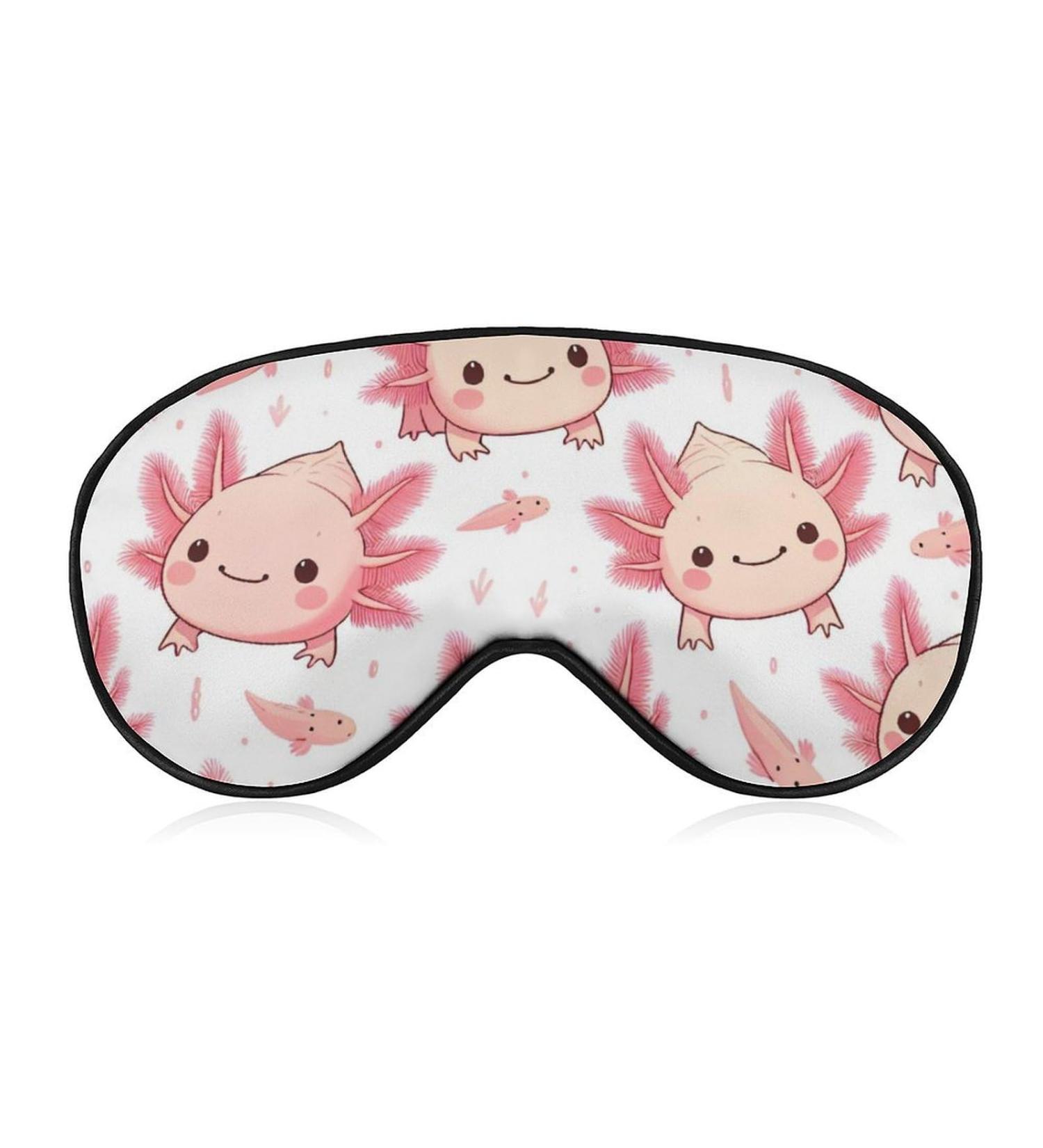 Soft Blackout Eye Mask for Sleeping - Adjustable Cartoon Axolotl Pink Sleep Mask for Women | Travel-Friendly No Pressure Design - Buy Online on GoSupps.com