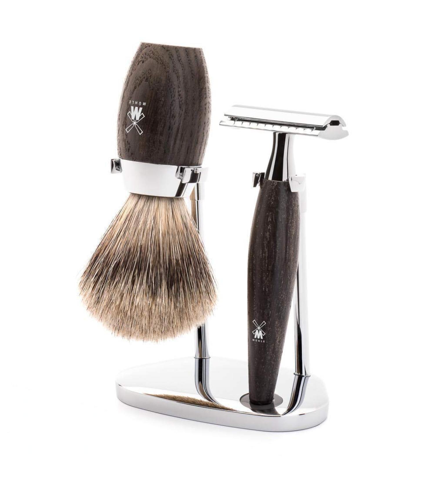 M HLE Kosmo Series Shaving Set - Fine Badger Hair Safety Razor with Bog Oak Handle | Premium International Shipping - Buy Online on GoSupps.com