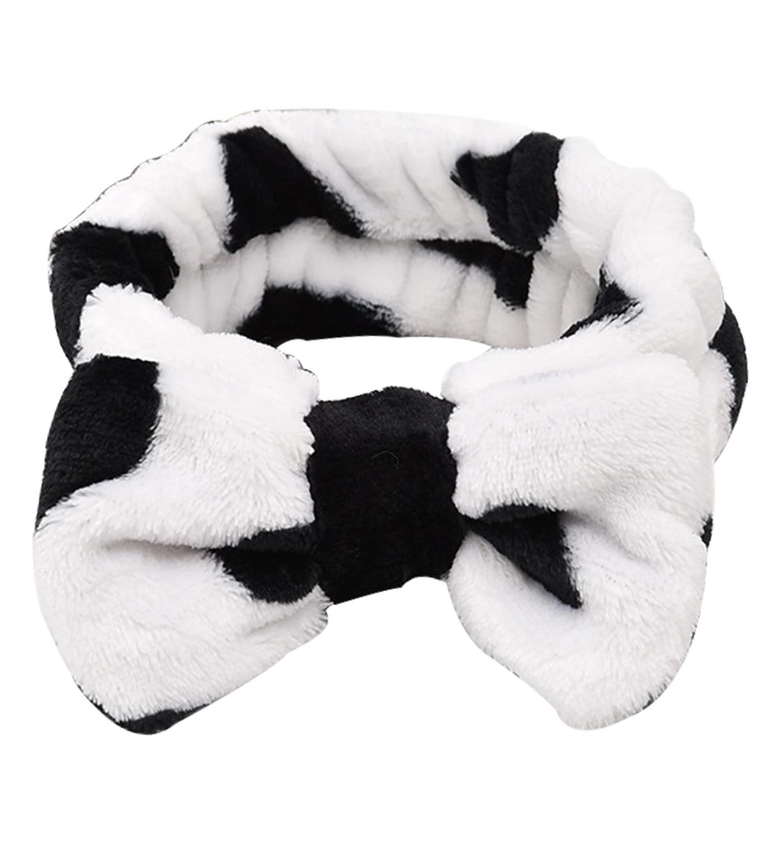 Cow Print Spa Bow Headband for Women - High Elasticity Coral Fleece Skincare Headband - Buy Online on GoSupps.com