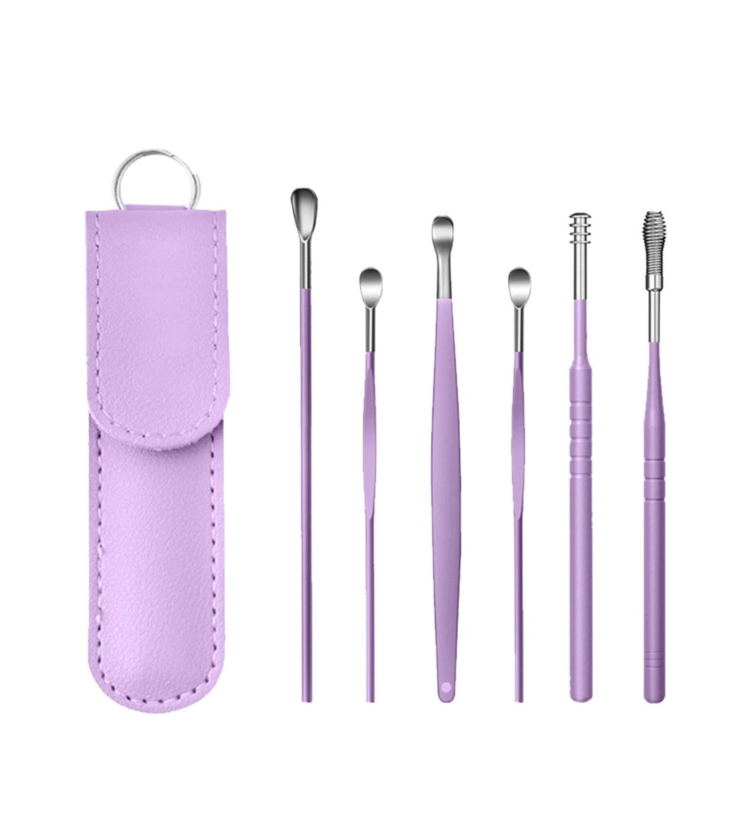 Innovative 6Pcs Spring Earwax Cleaner Tool Set | 360 Spiral Design Ear Wax Removal Kit with Storage Bag | Lancing Device | Purple - Buy Online on GoSupps.com