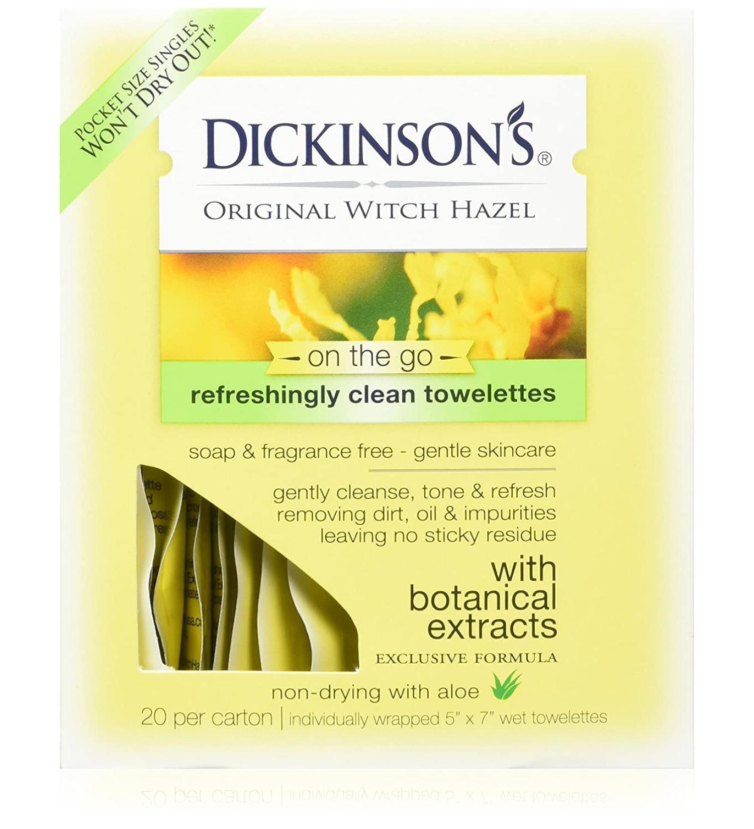 Buy Dickinson Brands Original Witch Hazel Towelettes - 20 Refreshing Cleansing Wipes, Perfect for On-the-Go - Buy Online on GoSupps.com