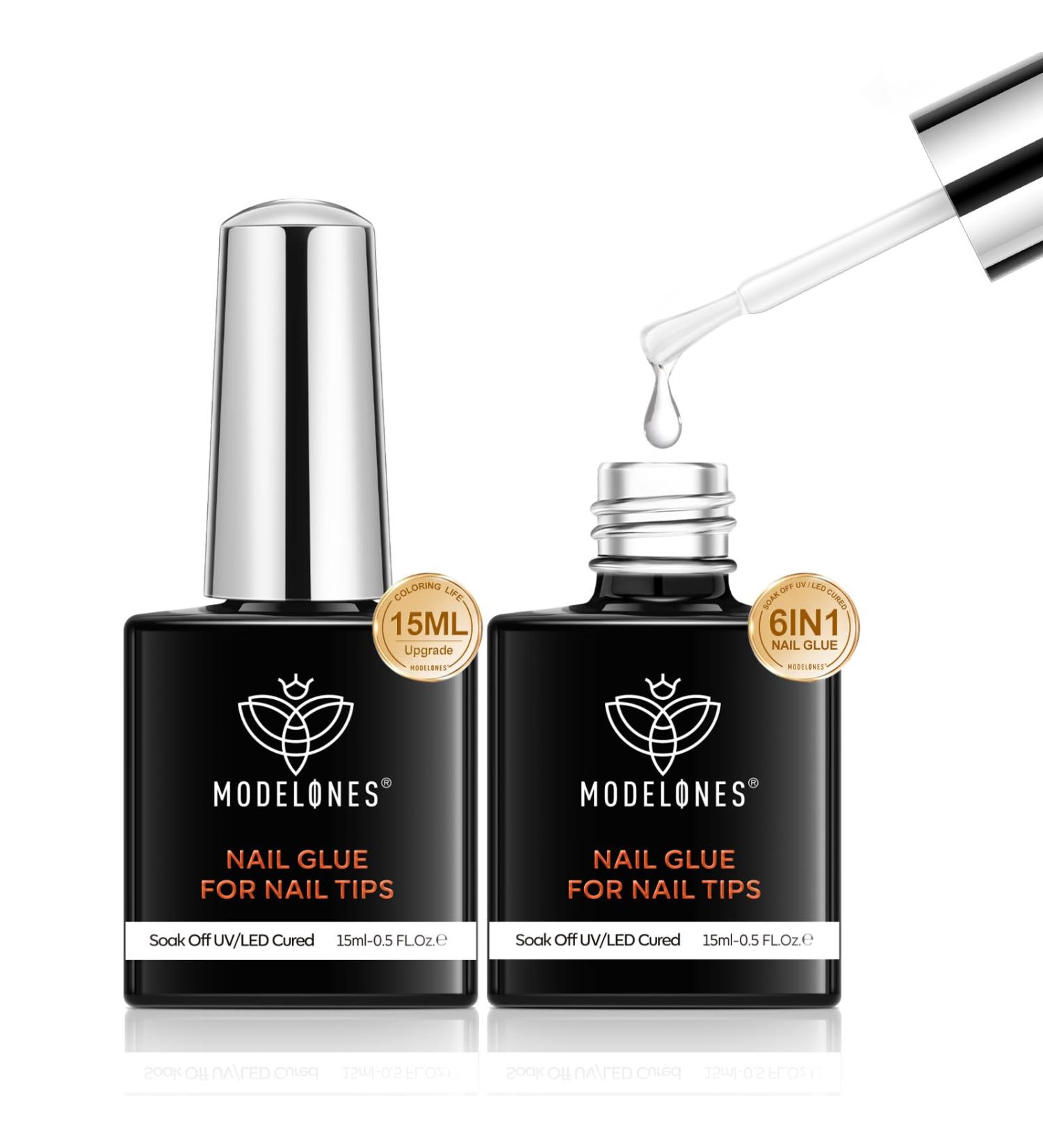 Modelones 6 in 1 Nail Adhesive | UV Nail Glue for Artificial Nails & Tips | Press-On Nail Gel - 2x15 ml - Buy Online on GoSupps.com