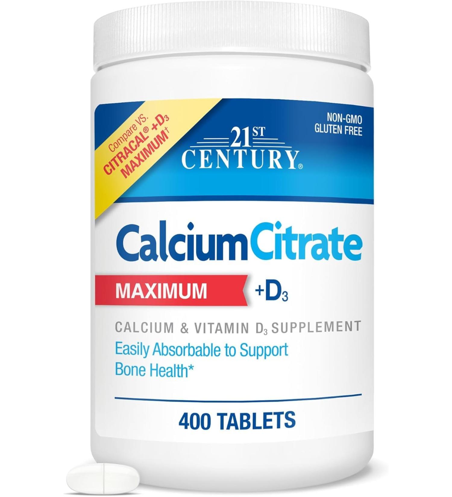 21st Century Calcium Citrate + Vitamin D Caplets - 400 ct Pack of 3 - Buy Online on GoSupps.com
