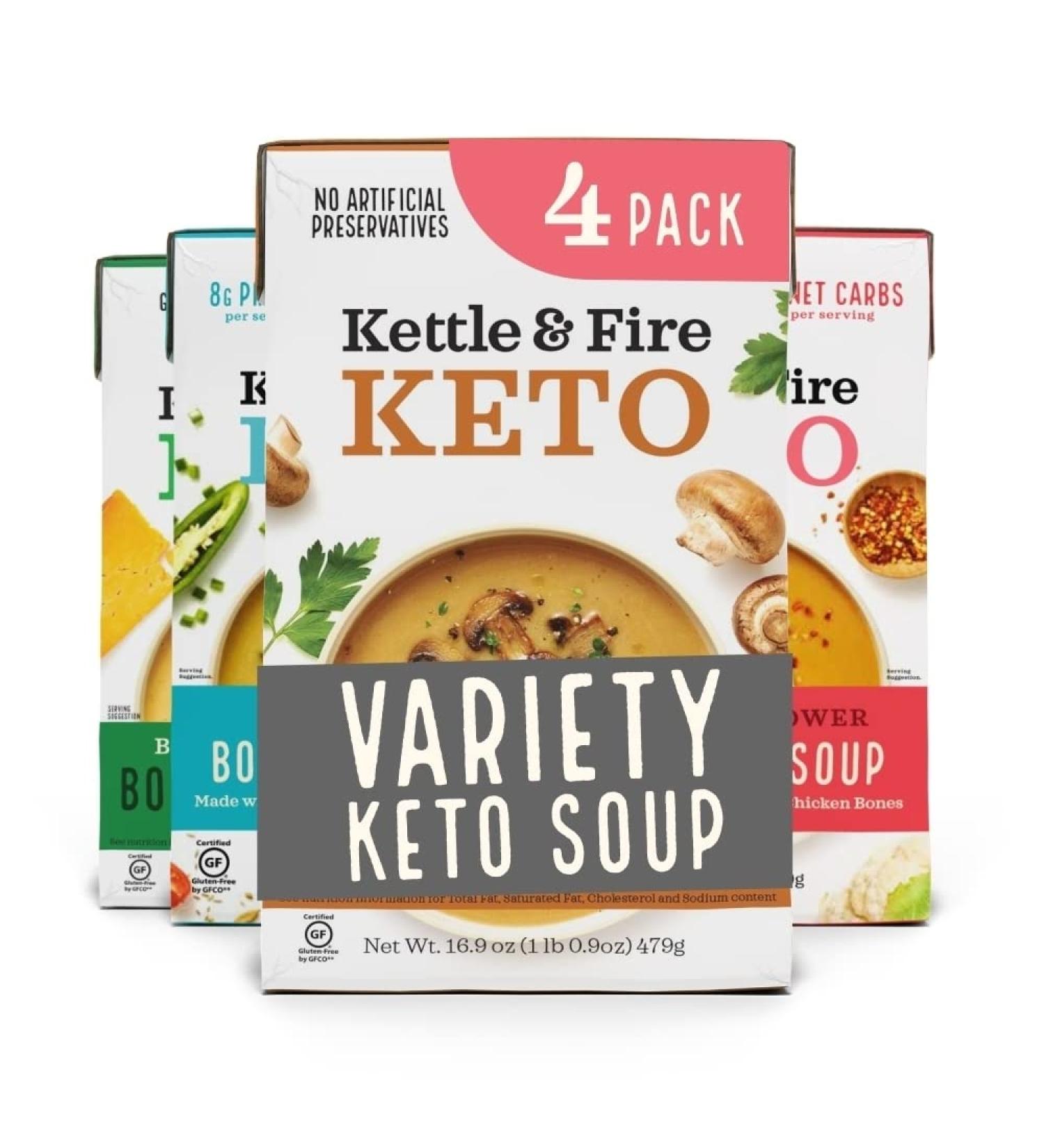 Kettle and Fire Keto Soup Variety Pack - Gluten Free, Paleo Friendly, High Protein & Collagen - 4 Pack - Buy Online on GoSupps.com