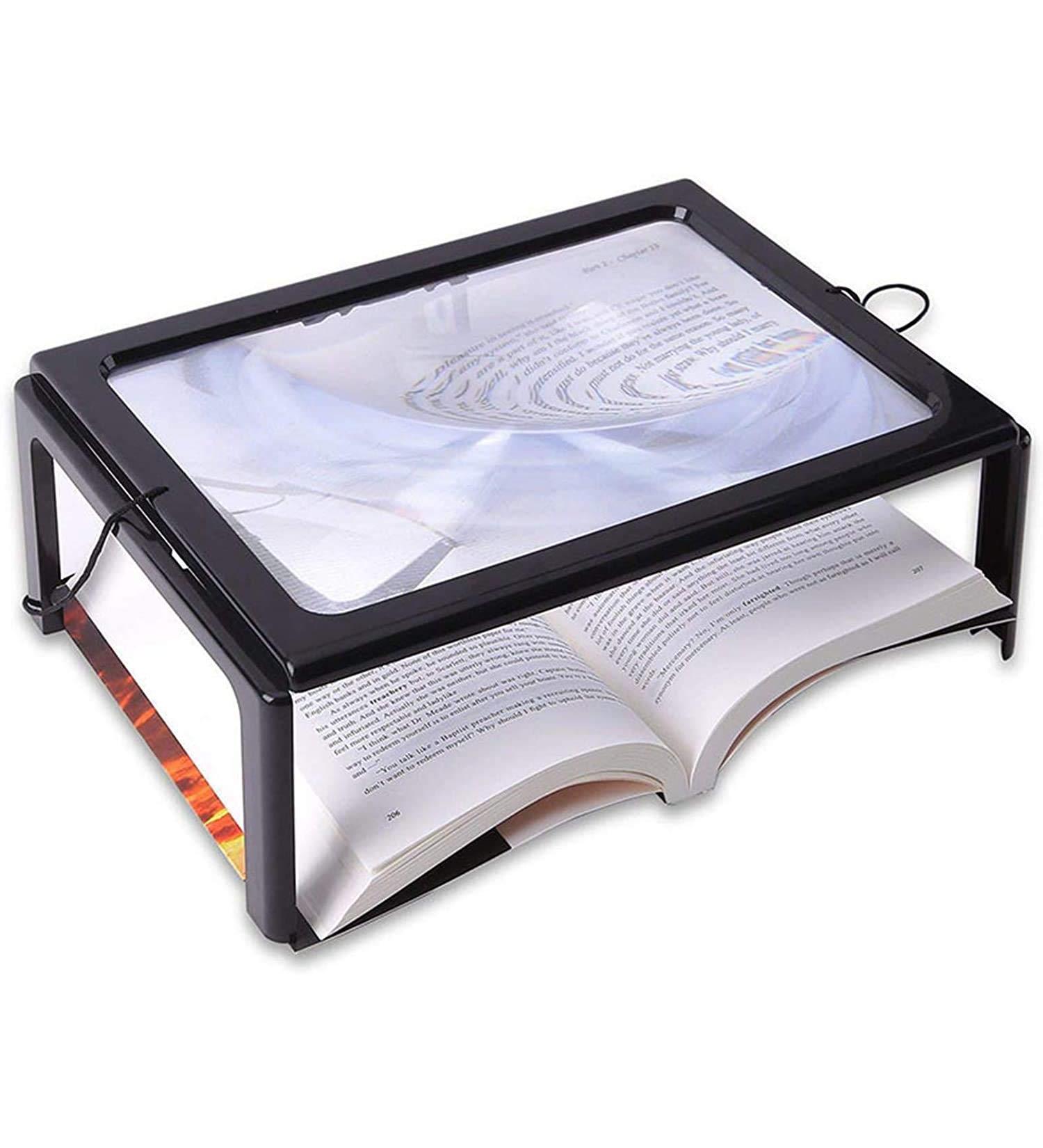 Magnifier with Light 3X Full-Page Magnifying Glass A4 Rectangular Hands-Free Foldable Rectangular with 4 Lights LED Magnifying Glass Used for Reading Small Print Books Newspapers Vision - Buy Online on GoSupps.com