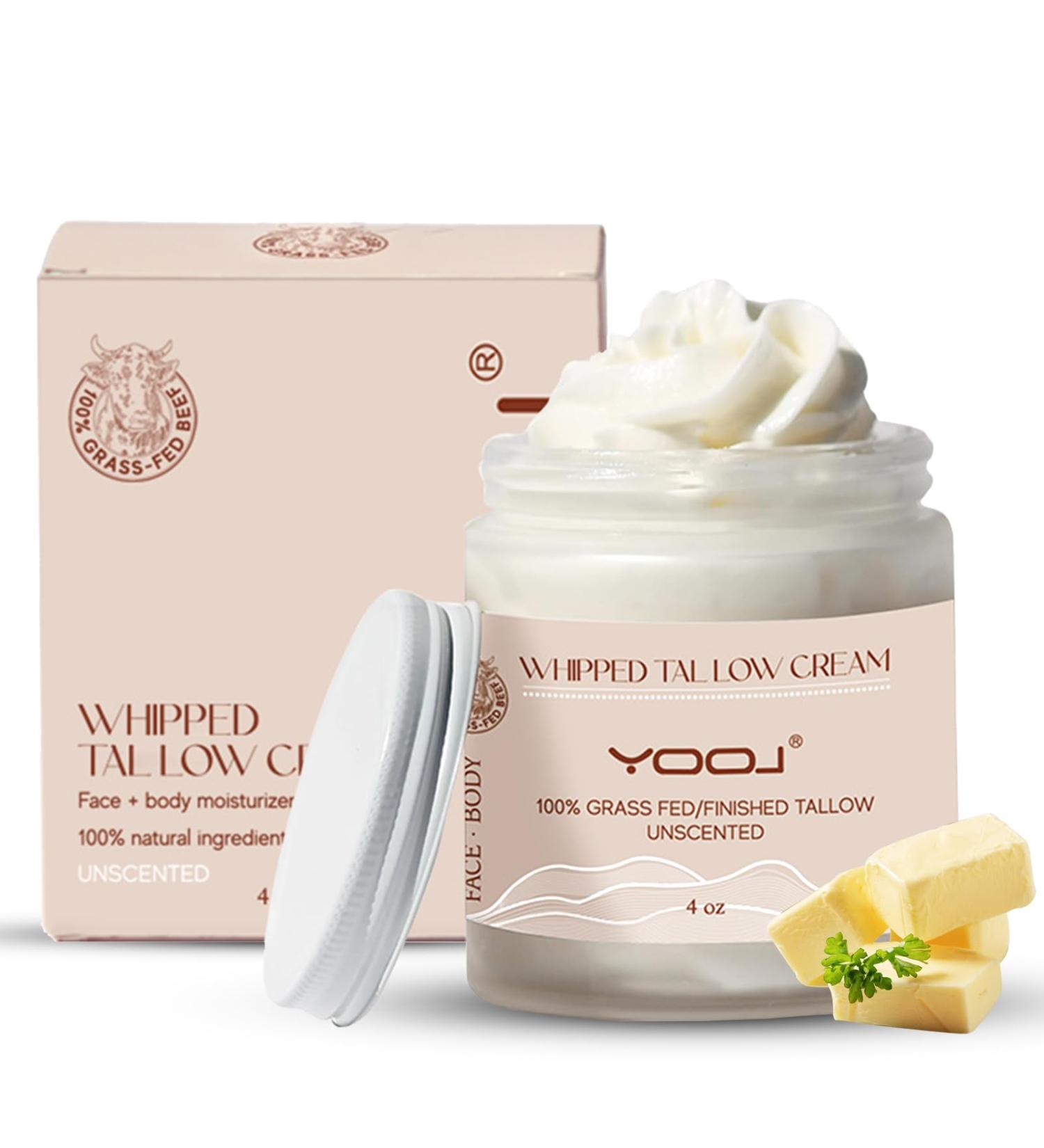 100% Grass Fed Beef Tallow for Skin Care - Organic Unscented Moisturizer for Face & Body | 4 Oz Whipped Tallow for Sensitive Skin - Buy Online on GoSupps.com