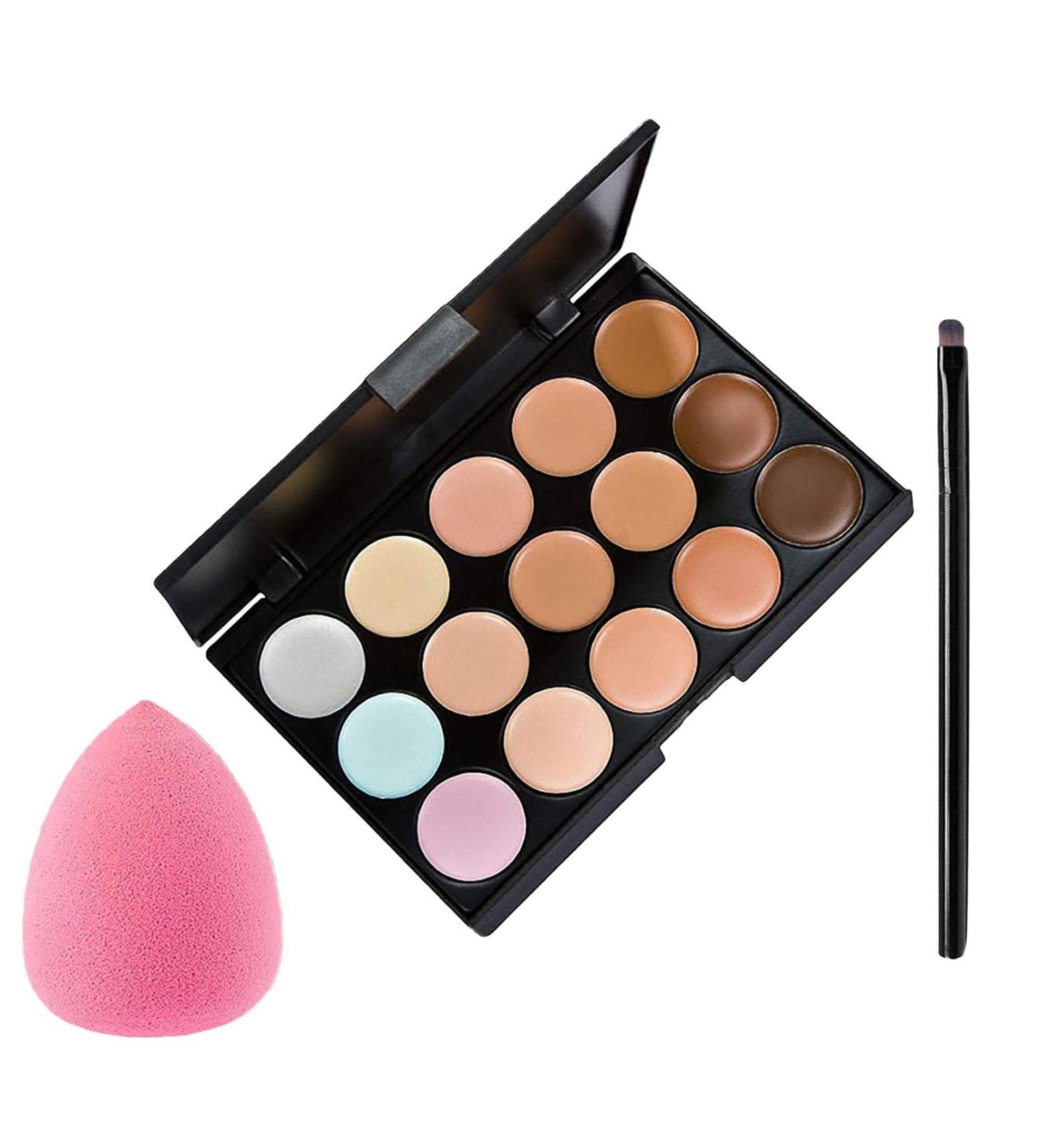 Joberio Color Concealer Palette | 15 Color Moisturizing Cream Palette 15 Color Ultra Contours Kit-Face Contouring and 1 Makeup Brush and 1 Puff Egg - Buy Online on GoSupps.com