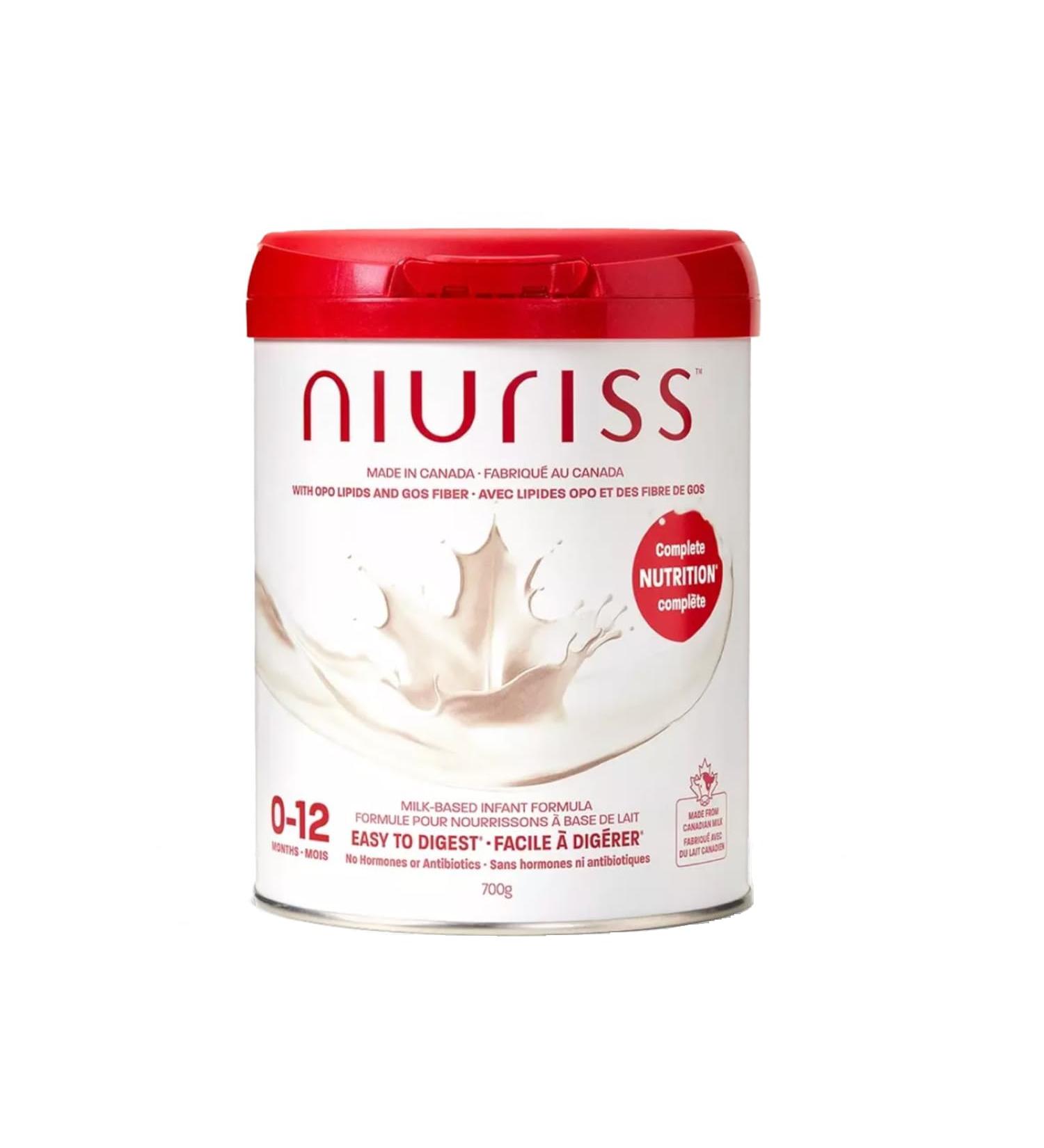 NIURISS Infant Formula - Made in Canada - Special Launch Price Until December 12th - Complete Nutrition* with OPO Lipids GOS fiber and Canadian milk (No Hormones and No Antibiotics) - 0-12 months 700g - Buy Online on GoSupps.com