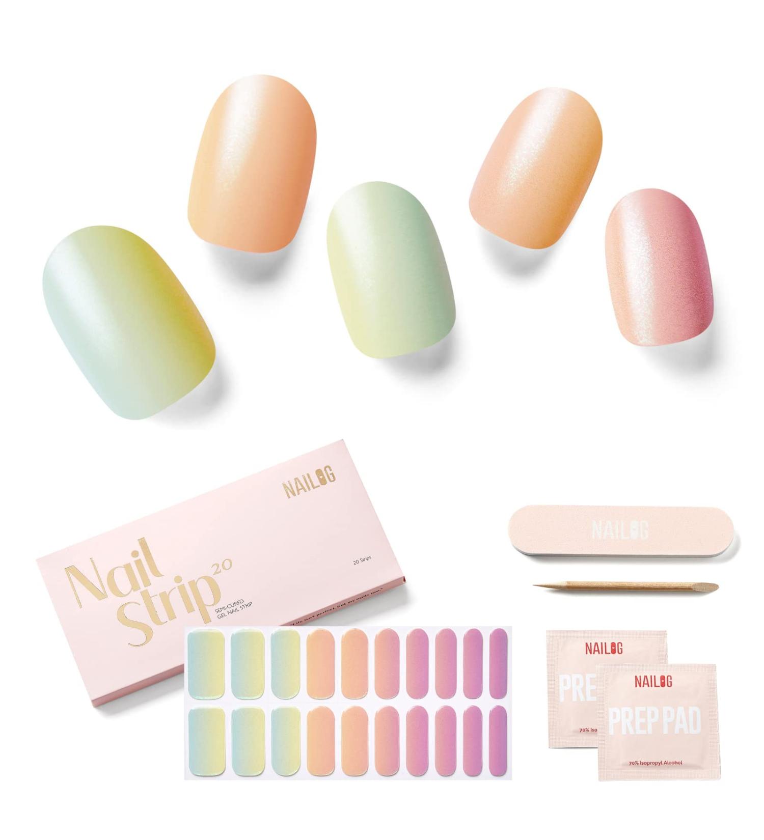 Buy Nailog Self-Adhesive Nail Foils - 20PC UV Hardening Long-Lasting Gel Nail Strips Perfect Gift for Women & Mother's Day - Dazzling Rainbow Design - Buy Online on GoSupps.com