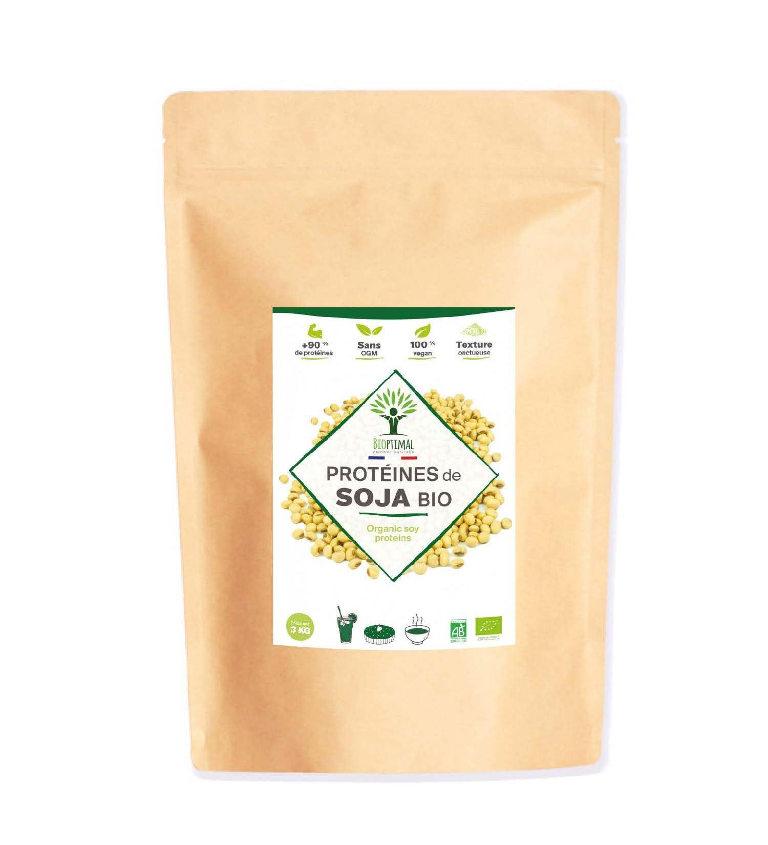 Prot ine de Soja Bio - Bioptimal - 92% Prot ines 17% BCAA - Haute Digestibilit - Energie Musculation - Poudre de F ve de Soja Biologique - 100% Pur - Conditionn en France - Certifi Ecocert - 3 kg Sans saveur 3000g - Buy Online on GoSupps.com