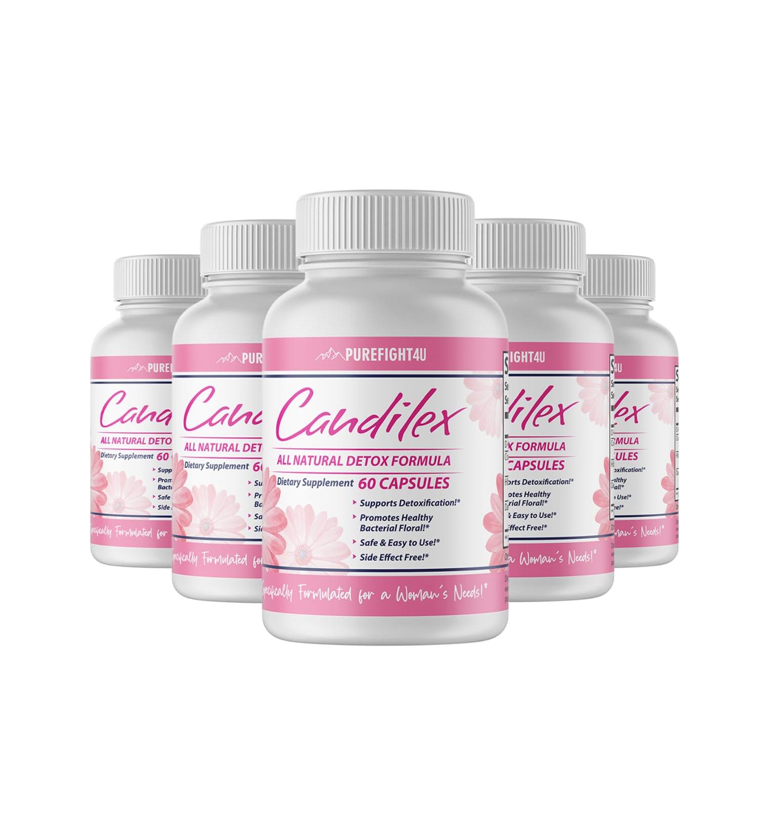 PureFight4U Candilex All-Natural Detox Formula Supports Detoxification & Healthy Bacterial Flora Formulated for Woman's Need | Dietary Supplement | 5 Bottles