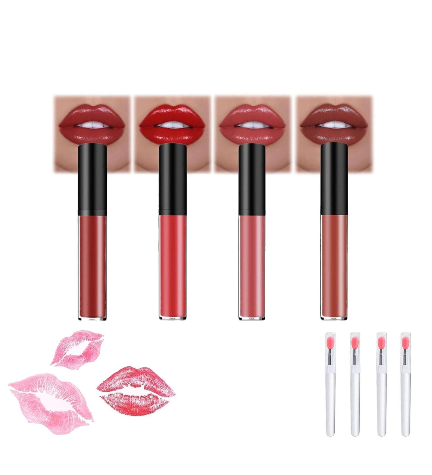 Lips Staining Lip Oil 2025 New Lip Stain Oil Cream Texture Lipstick Long Lasting Hydration Soft Application Matte Light and Not Heavy with Lip BrushSetB 4 Pcs SetB - Buy Online on GoSupps.com