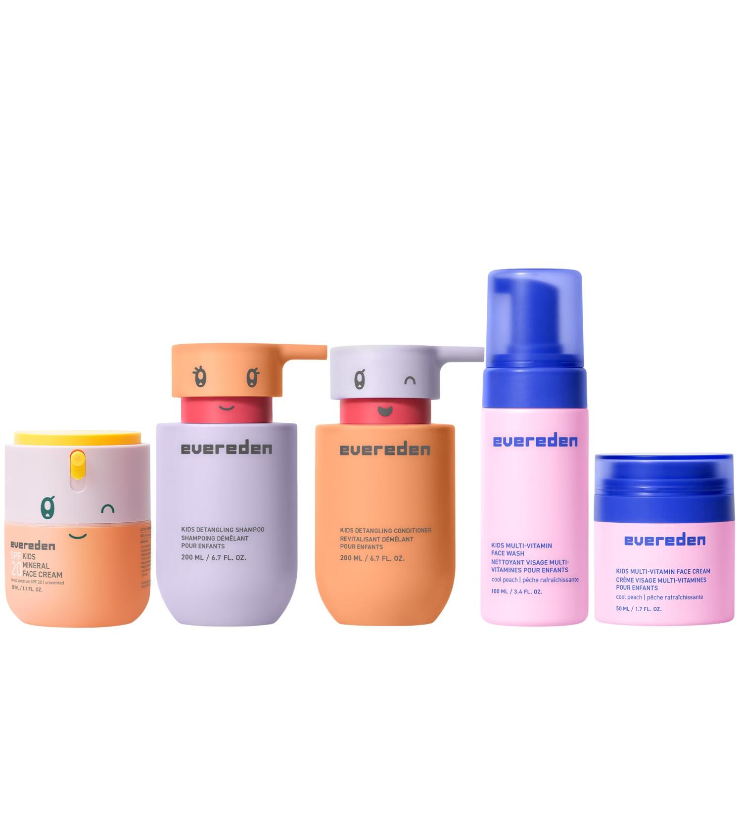 Evereden Kids Routine Bundle with SPF20 - Happy Detangling Shampoo and Conditioner Face Wash and Multi-Vitamin Face Cream - Buy Online on GoSupps.com