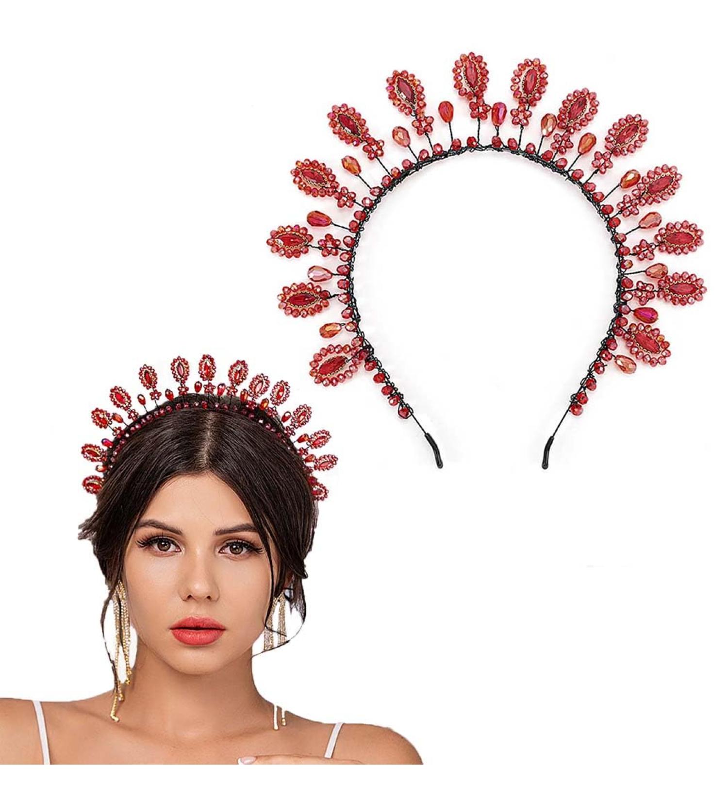 Flayem Red Crystal Headband Rhinestone Hairband Red Beads Hairhoop Party Costume Christmas Hair Accessories for Women and Girls - Buy Online on GoSupps.com