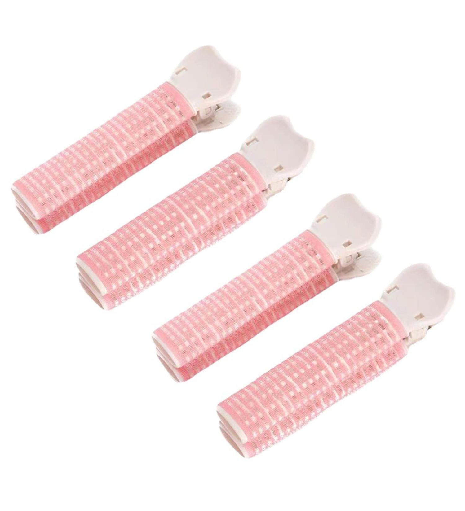 Self Grip Hair Rollers with Clips - 4PC Volumizing Bangs Curler Set for DIY Styling - Portable Pink Hair Accessories - Buy Online on GoSupps.com