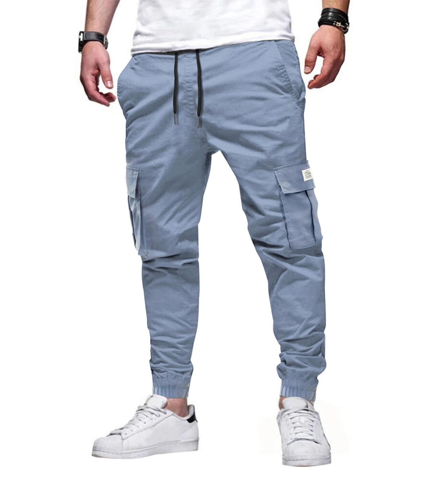 Elegancity Mens Cargo Trousers | Casual Jogger Work Pants | Regular Fit Drawstring Sweatpants with Pockets | Size 34 A-Sky Blue - Buy Online on GoSupps.com